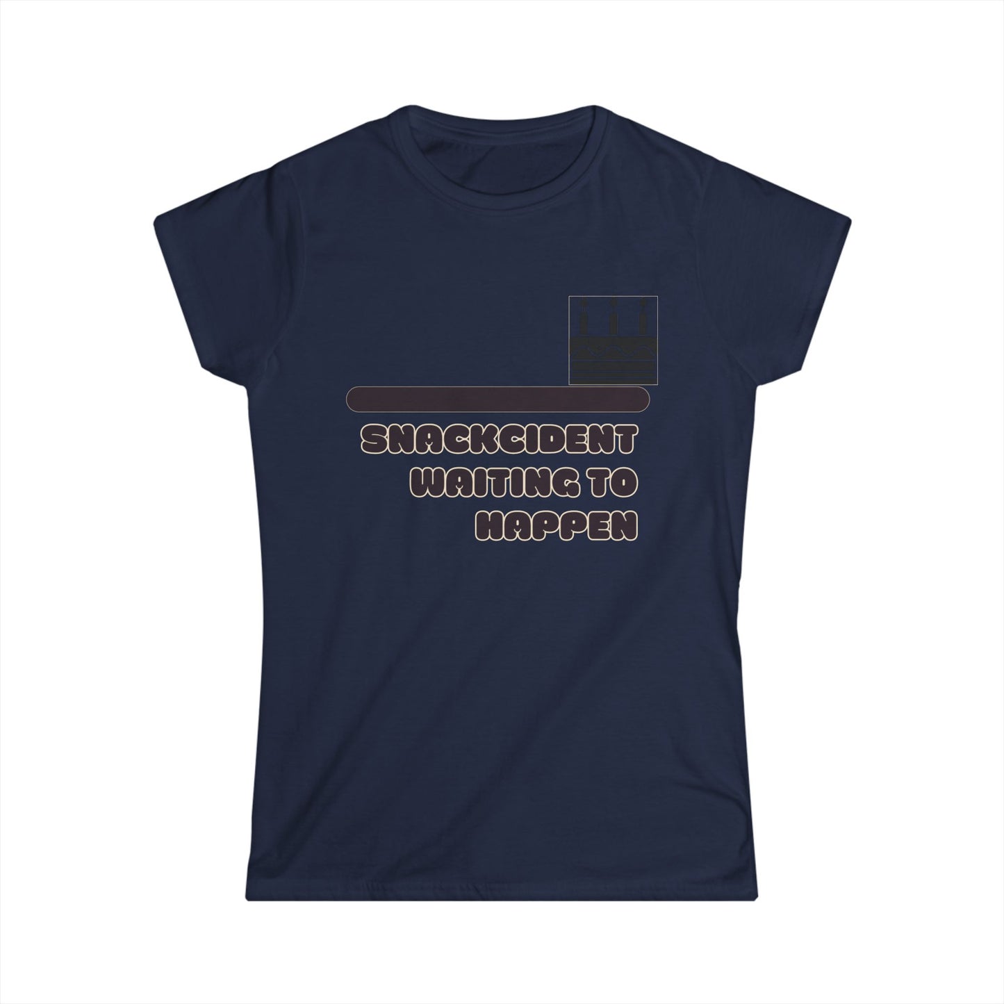 Funny Women's Softstyle Tee | Snackcident Shirt, Gift for Food Lovers, Birthday Pajama Top, Casual Wear, Humor Tee