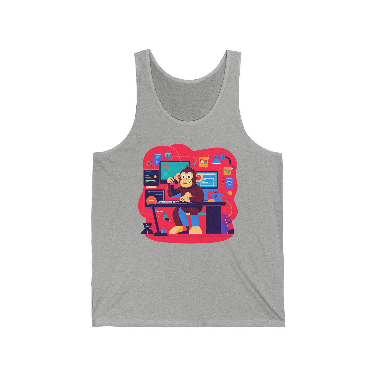 Creative Monkey Tech Tank Top, Unisex Jersey Tank, Gaming Shirt, Geek Wear, Gift for Programmers, Fun Summer Outfit