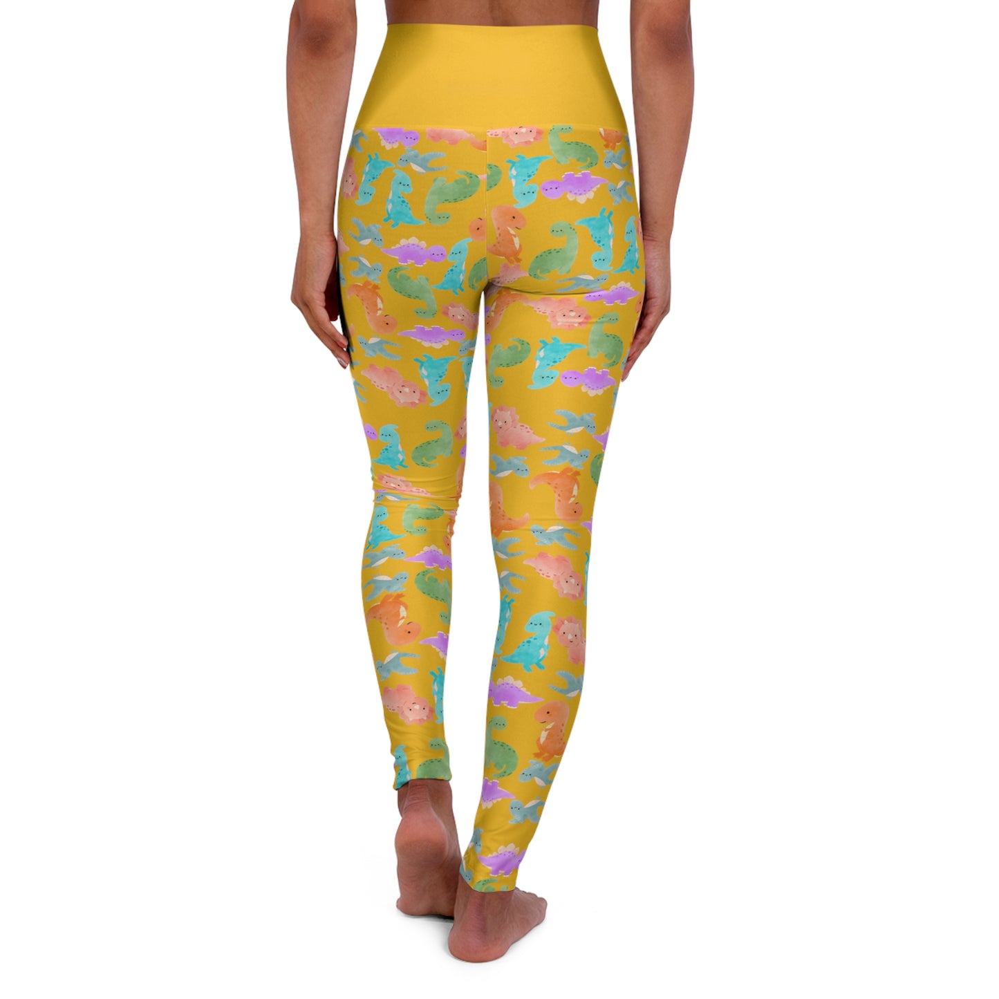 Whimsical Dinosaur Print Yoga Leggings High Waisted Fitness Leggings Party Wear Cute Workout Pants Trendy Sports Leggings Gifts for Her Rainbow Dinos Yellow
