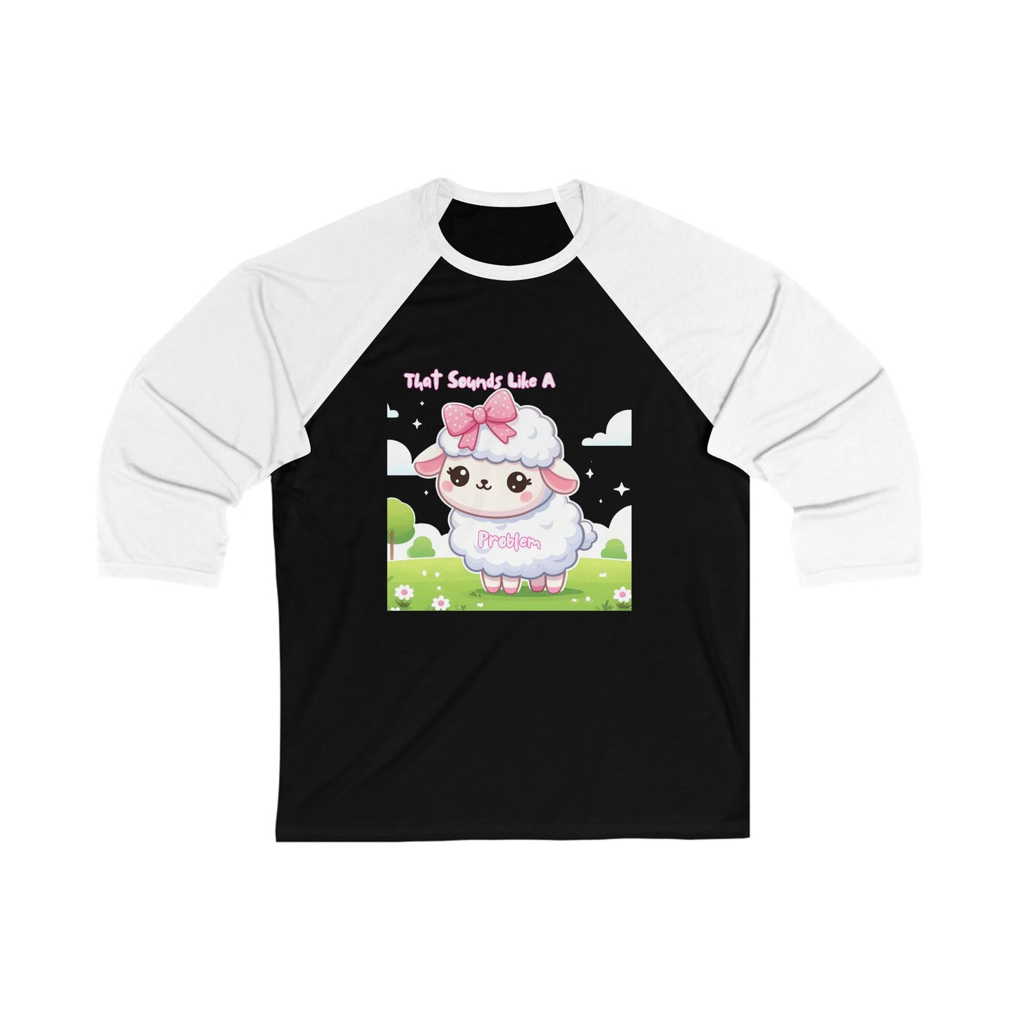 Cute Sheep Baseball Tee - Soft and Playful 3/4 Sleeve Shirt for Animal Lovers