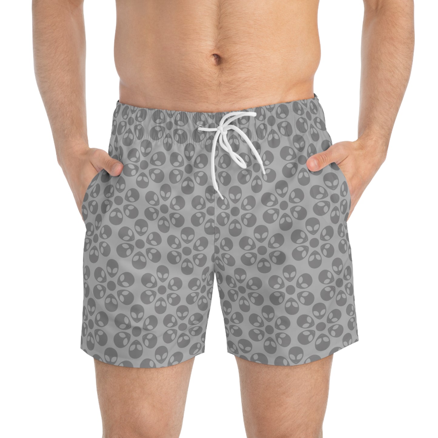Stylish AOP Swim Trunks for Beach Days Summer Fun Pool Parties Vacation Wear Gift for Him Alien Flowers Light Grey