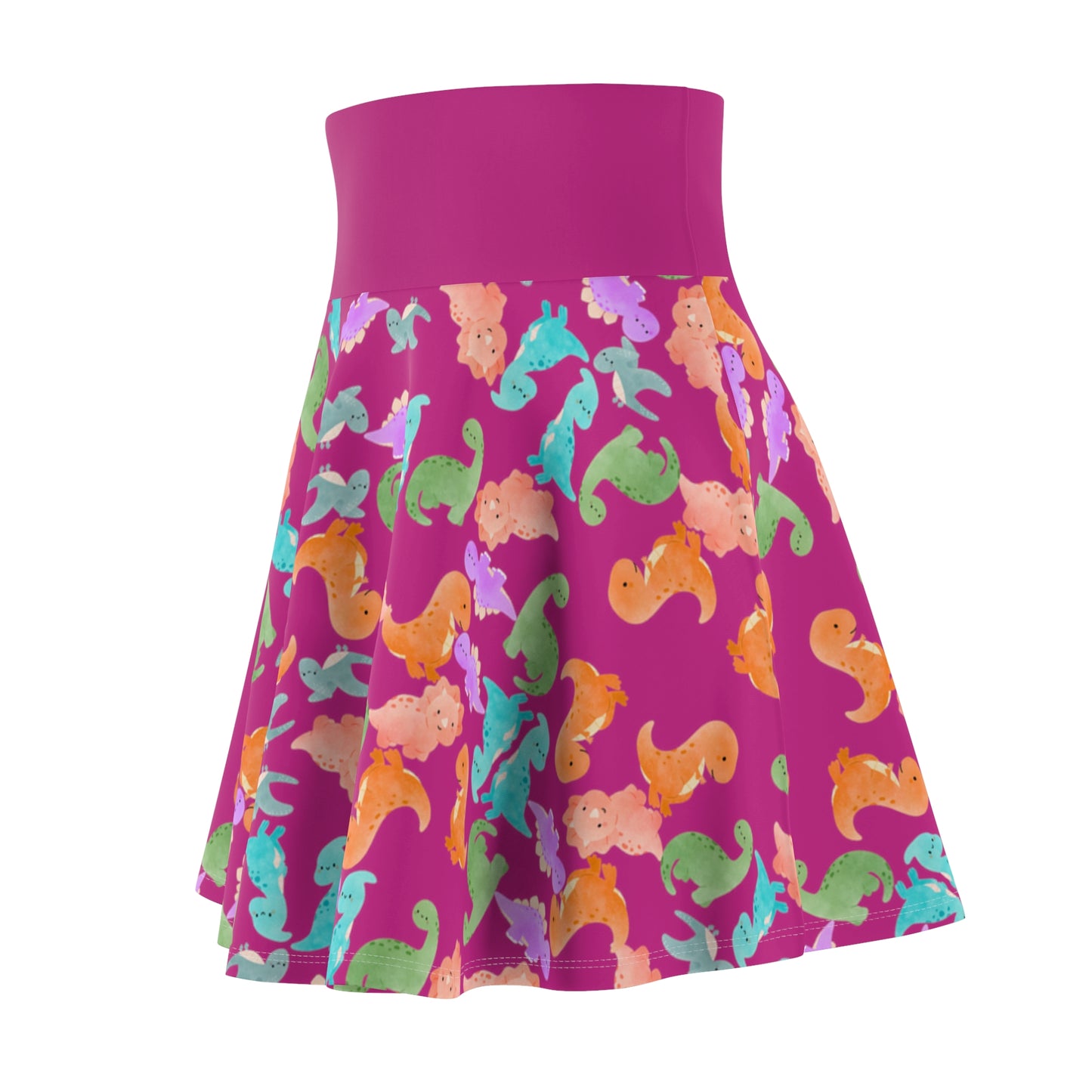 Colorful Dino Print Womens Skater Skirt Cute Summer Skirt Fun Fashion Piece Beach Outfit Gift for Animal Lovers Casual Wear Rainbow Dinos Pink