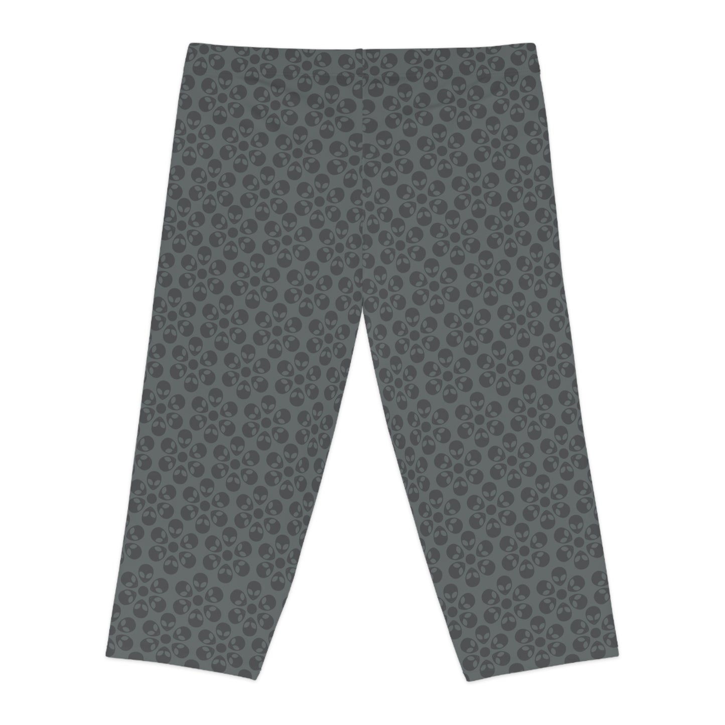 Womens Capri Leggings Alien Flowers Dark Grey