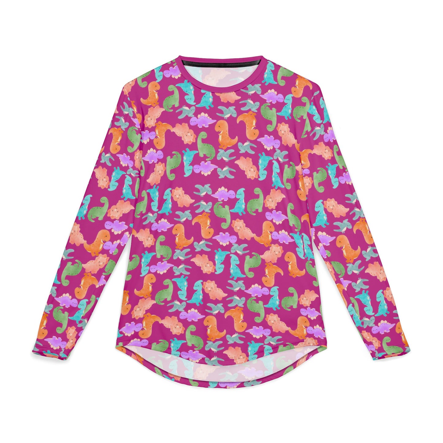 Colorful Dino UV Protection Shirt for Men | Long Sleeve Sun Shirt Outdoor Apparel Beachwear Vacation Top Summer Essentials Rainbow Dinos Pink