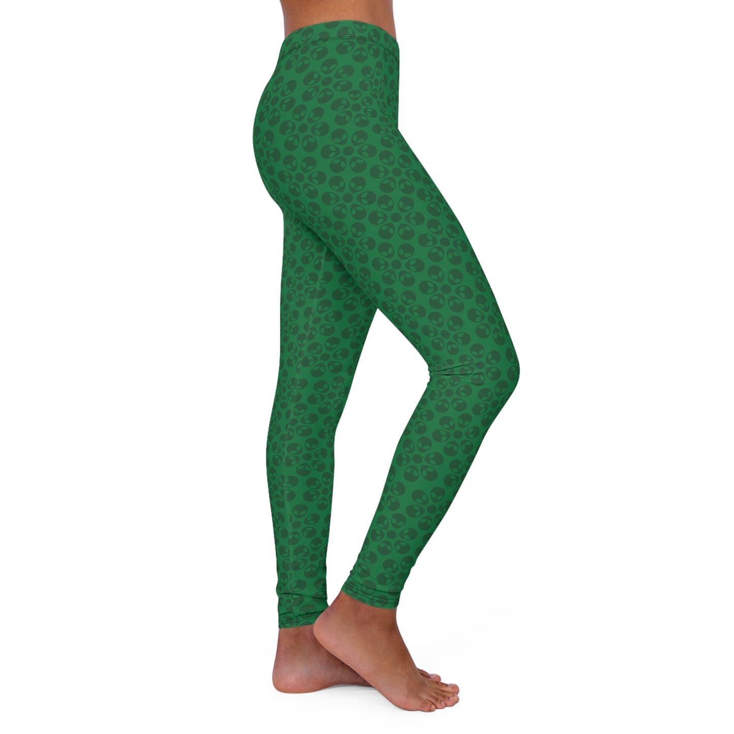 Womens Casual Spandex Leggings Alien Flowers Dark Green