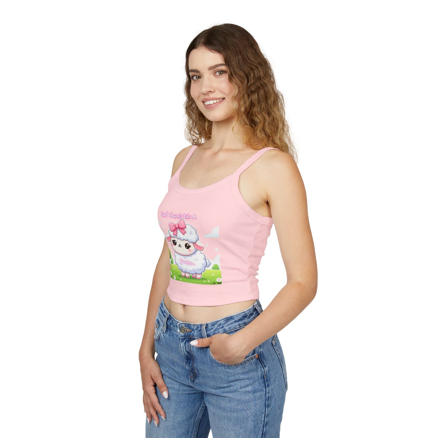 Cute Sheep Graphic Women's Spaghetti Strap Tank Top - Fun & Playful Design for Spring/Summer