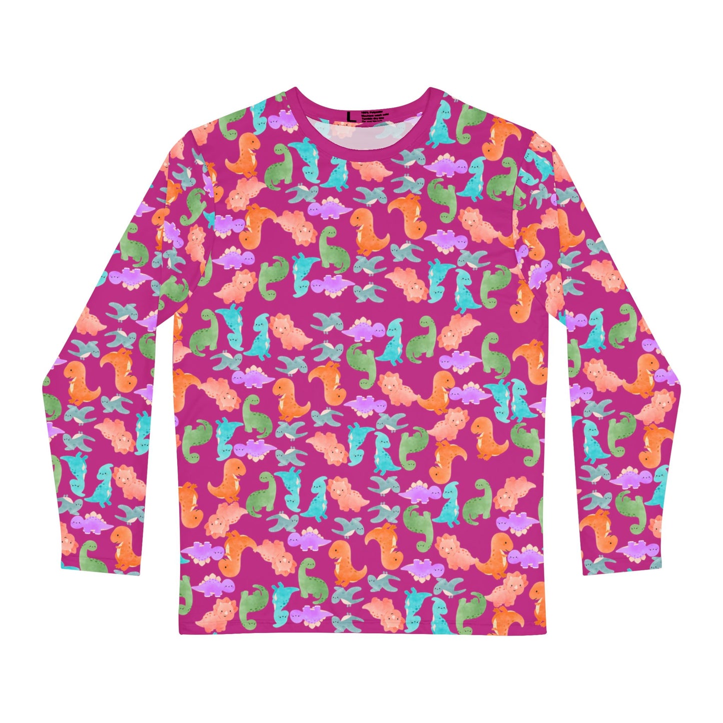 Cute Dino Print Mens Long Sleeve Shirt AOP Tee Tropical Beachwear Gift for Sea Lovers Summer Shirts for Men Rainbow Dinos Pink
