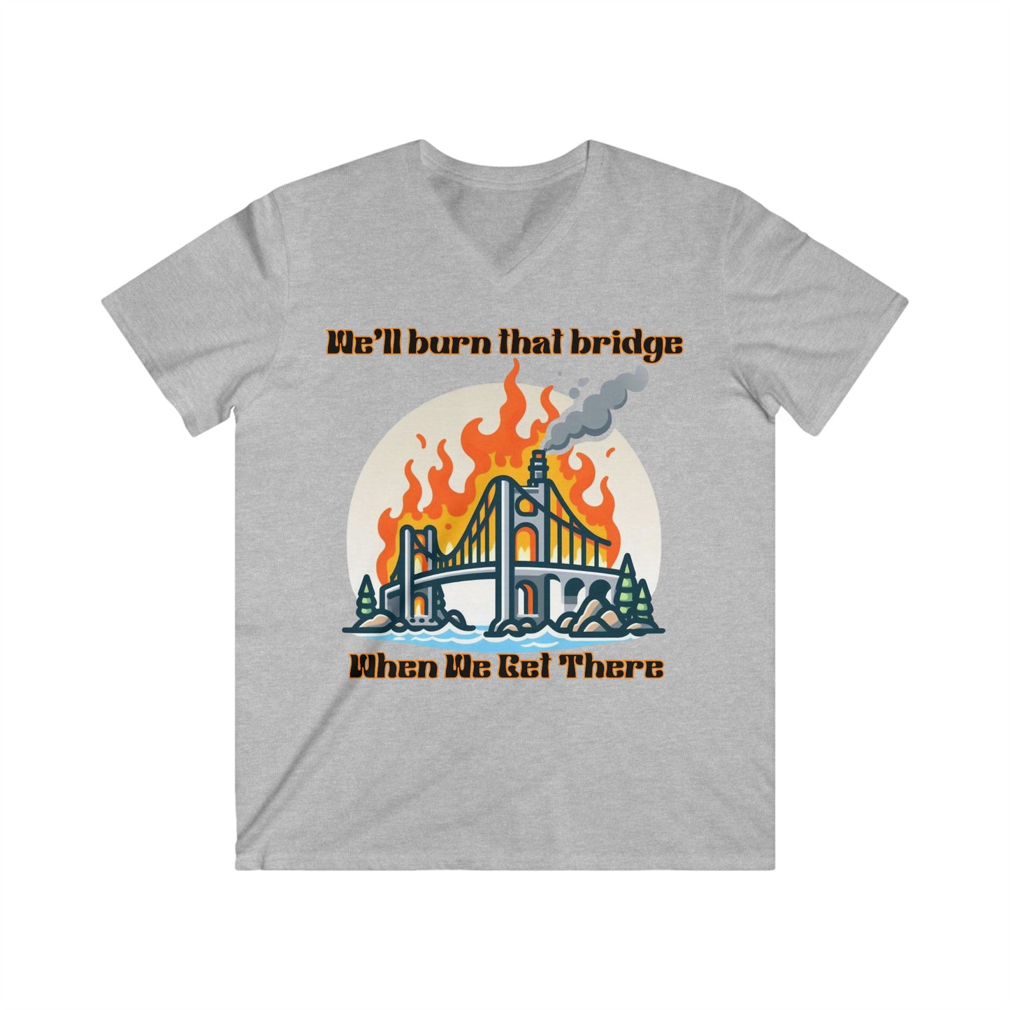 Burning Bridge - Men's Fitted V-Neck Short Sleeve Tee
