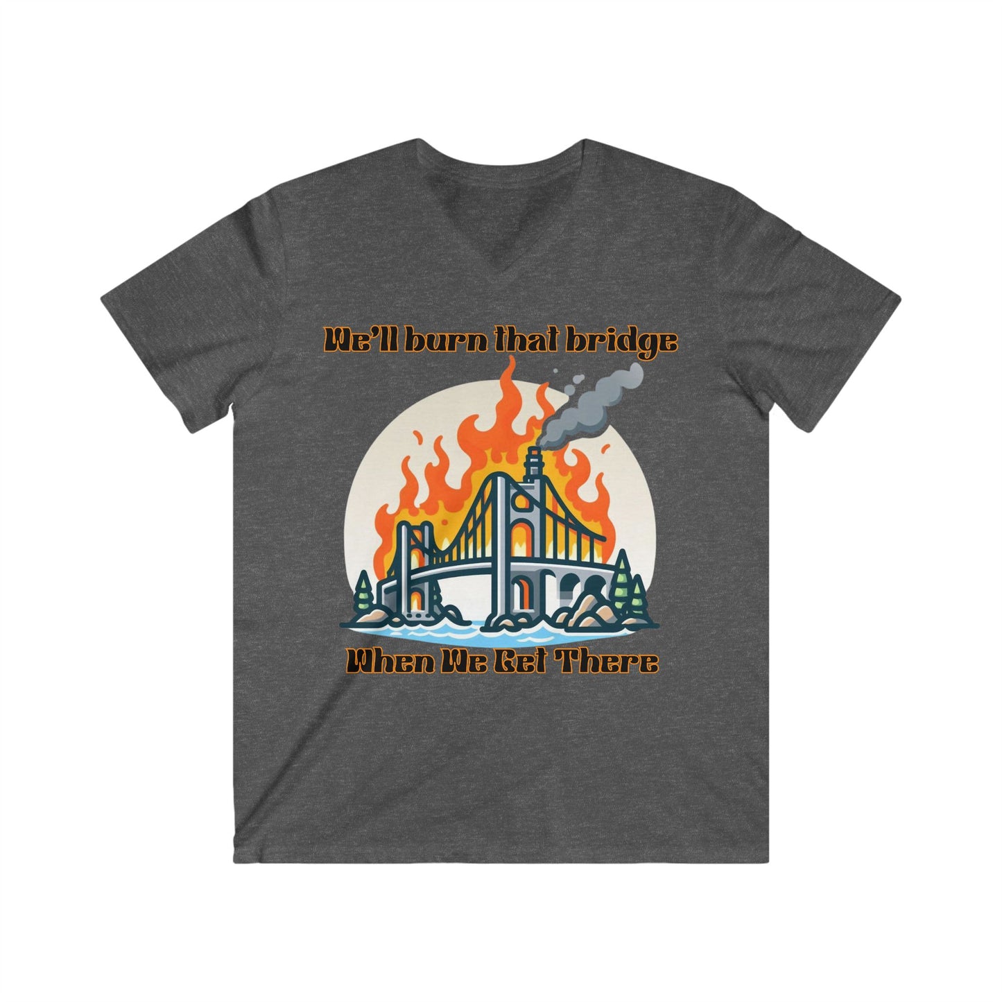 Burning Bridge - Men's Fitted V-Neck Short Sleeve Tee