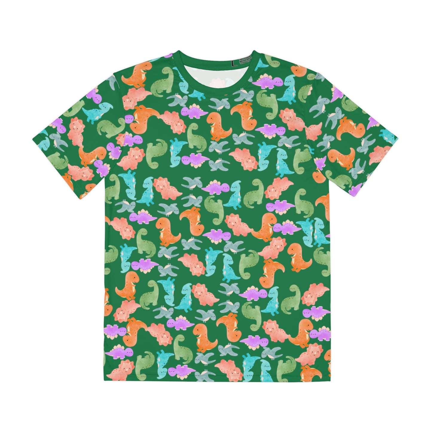 Colorful Dino Tee  Fun Playful Shirt for Ocean Lovers Casual Wear Summer Outfits Beach Activities Gifts for Him Rainbow Dinos Dark Green