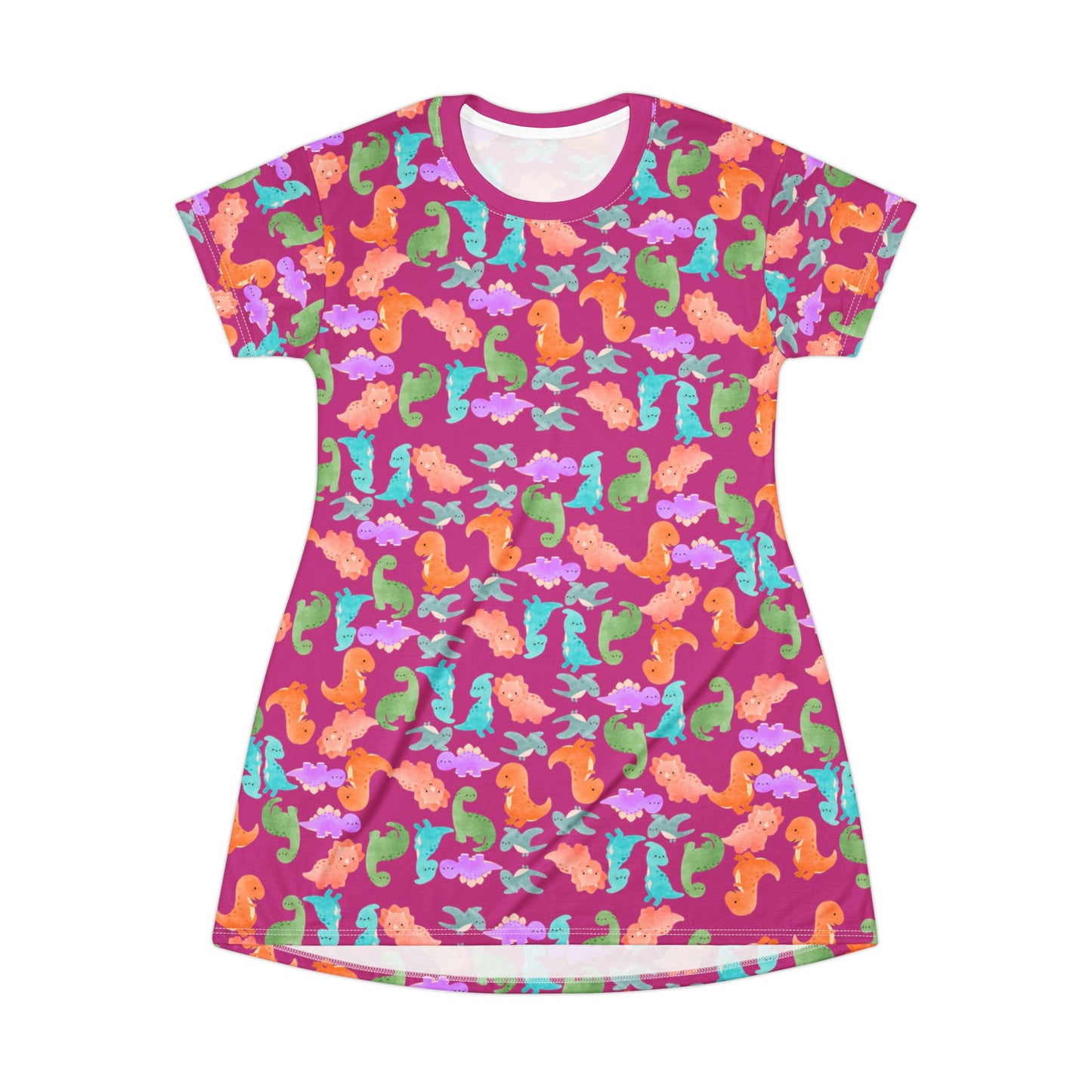Colorful Dino TShirt Dress Beachwear Summer Dress Casual Outfit Gift for Her Sea Life Fashion Rainbow Dinos Pink
