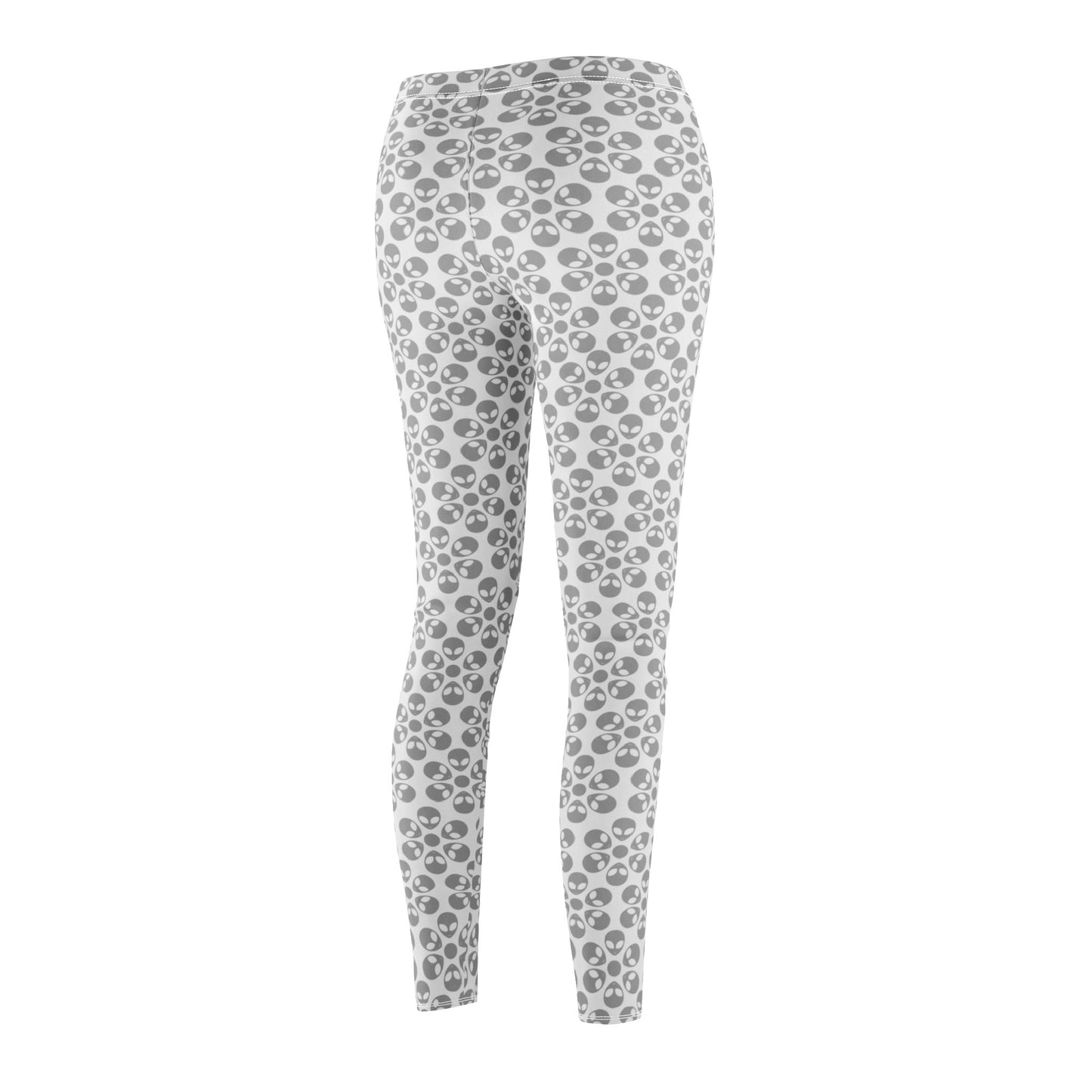 Womens Midrise Casual Leggings Alien Flowers White