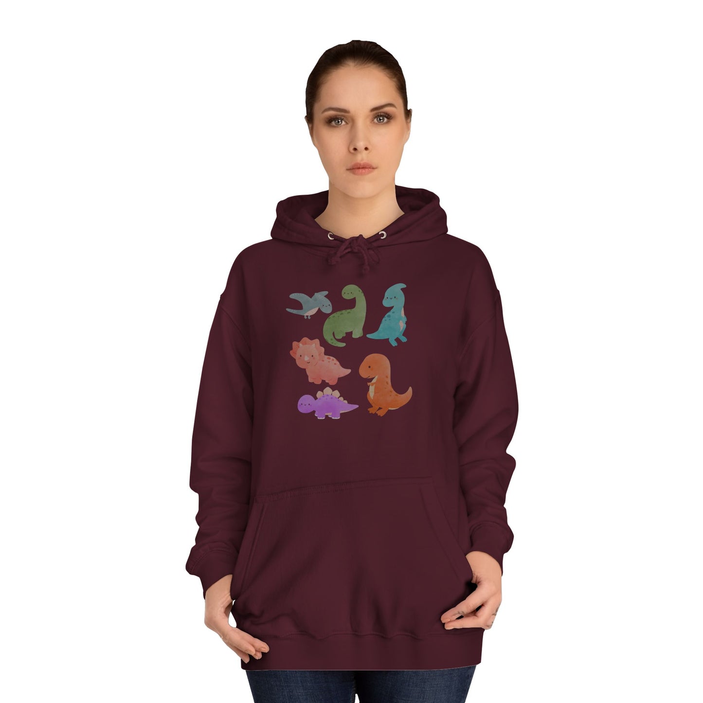 Unisex College Hoodie Colorful Dino - Cozy Casual Sweatshirt for Students, Perfect for Campus Life, Gift for Graduation, School Spirit Wear