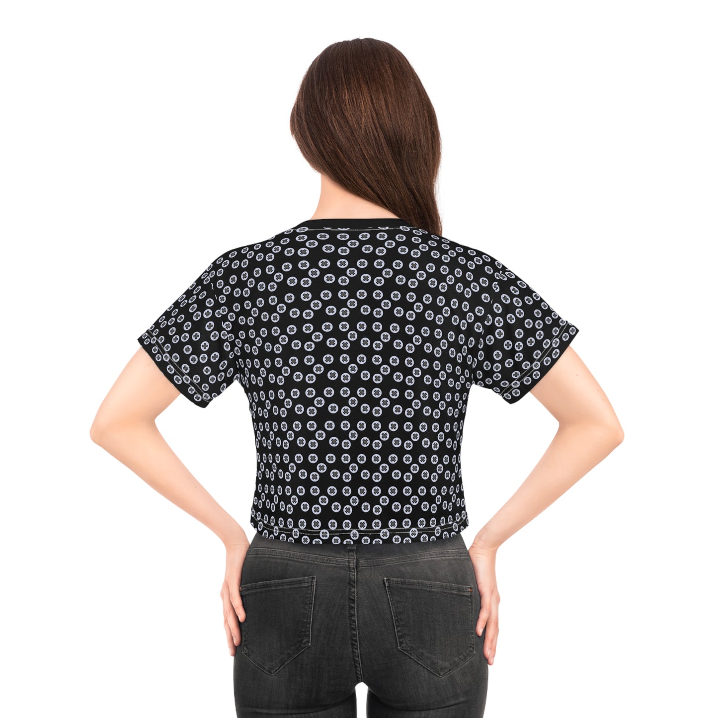 Trendy Floral Crop Tee, Casual Summer Shirt, Boho Style Top, Gift for Her, Festive Occasion Wear - Black