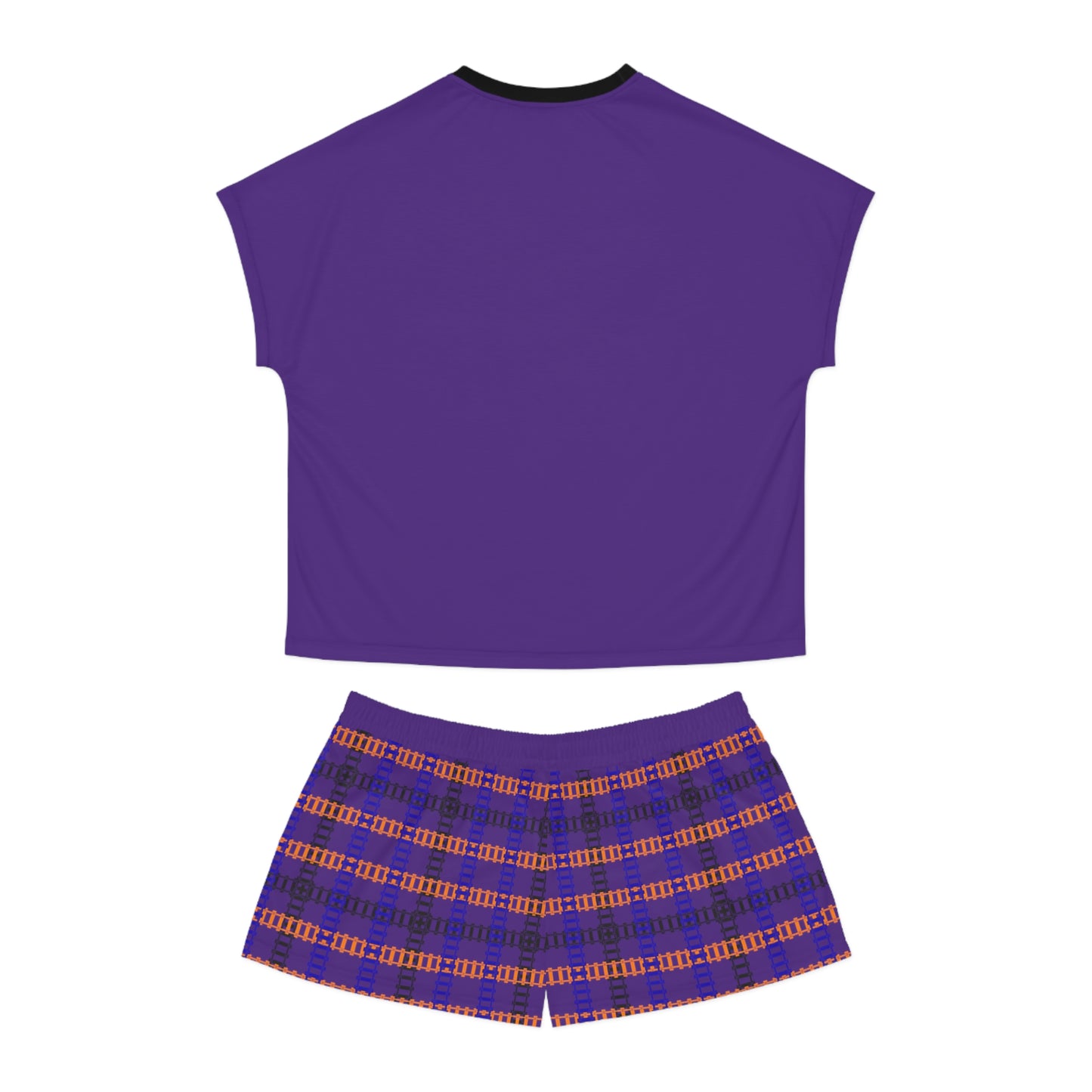 Cozy Womens Pajama Set for Relaxation Sleepwear Loungewear Gift for Her Stylish AOP Design Train Tracks Purple
