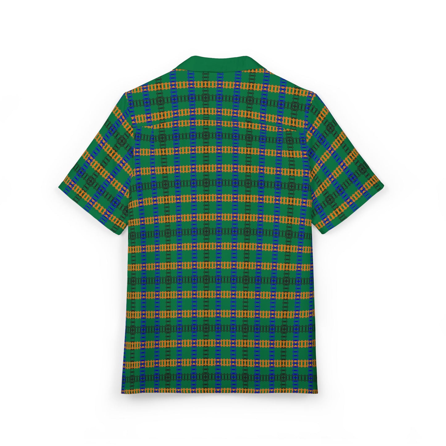 Vibrant Unisex Hawaiian Shirt Casual Summer Wear Vacation Outfit Beach Party Attire Gift for Him/Her Train Tracks Dark Green