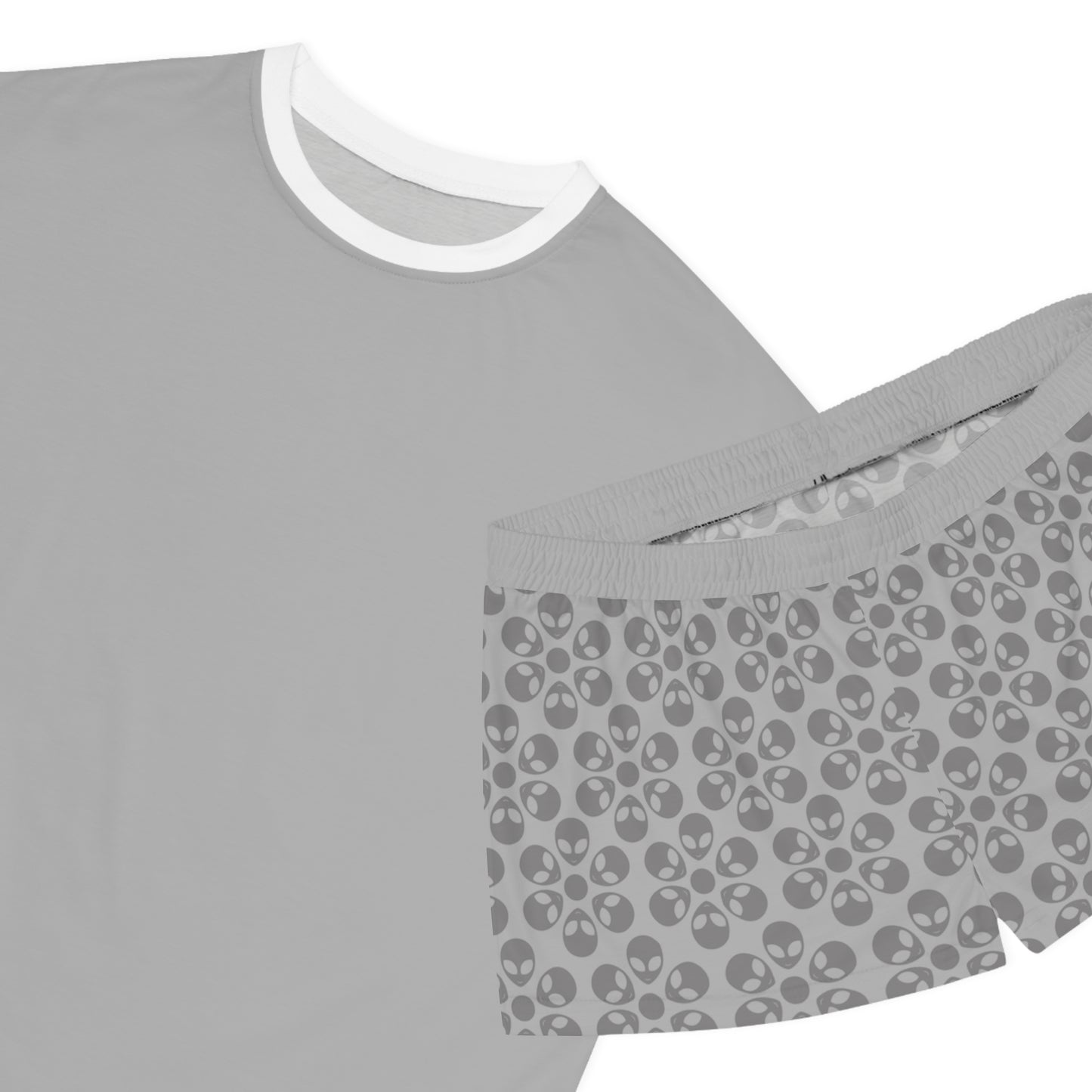 Stylish Womens Pajama Set Cozy Sleepwear AOP Floral Print Perfect for Lounging Gift for Her Summer Nights Relaxation Alien Flowers Light Grey