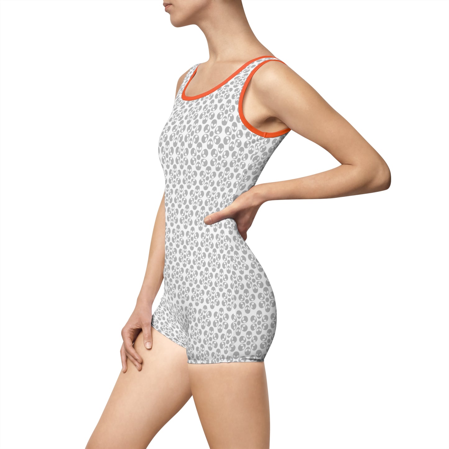 Womens Vintage Swimsuit Alien Flowers White