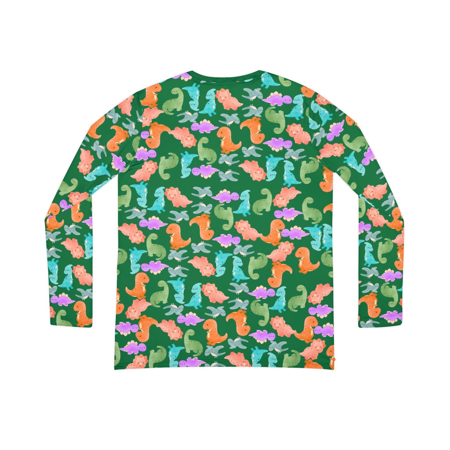 Vibrant Dino Print Womens Long Sleeve Vneck Shirt Beachwear Summer Tops Unique Gift Casual Style Vacation Wardrobe Rainbow Dinos Dark Green