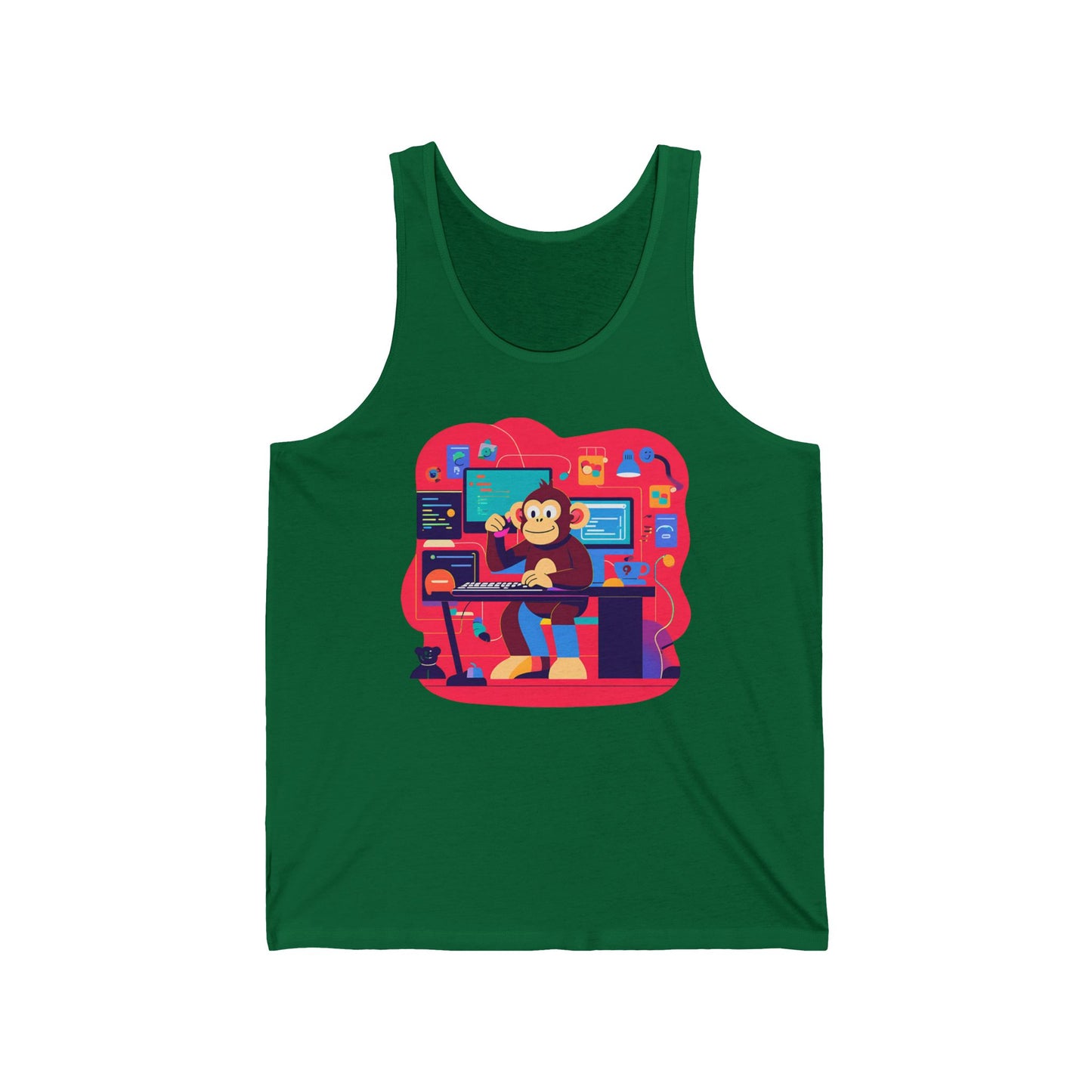 Creative Monkey Tech Tank Top, Unisex Jersey Tank, Gaming Shirt, Geek Wear, Gift for Programmers, Fun Summer Outfit