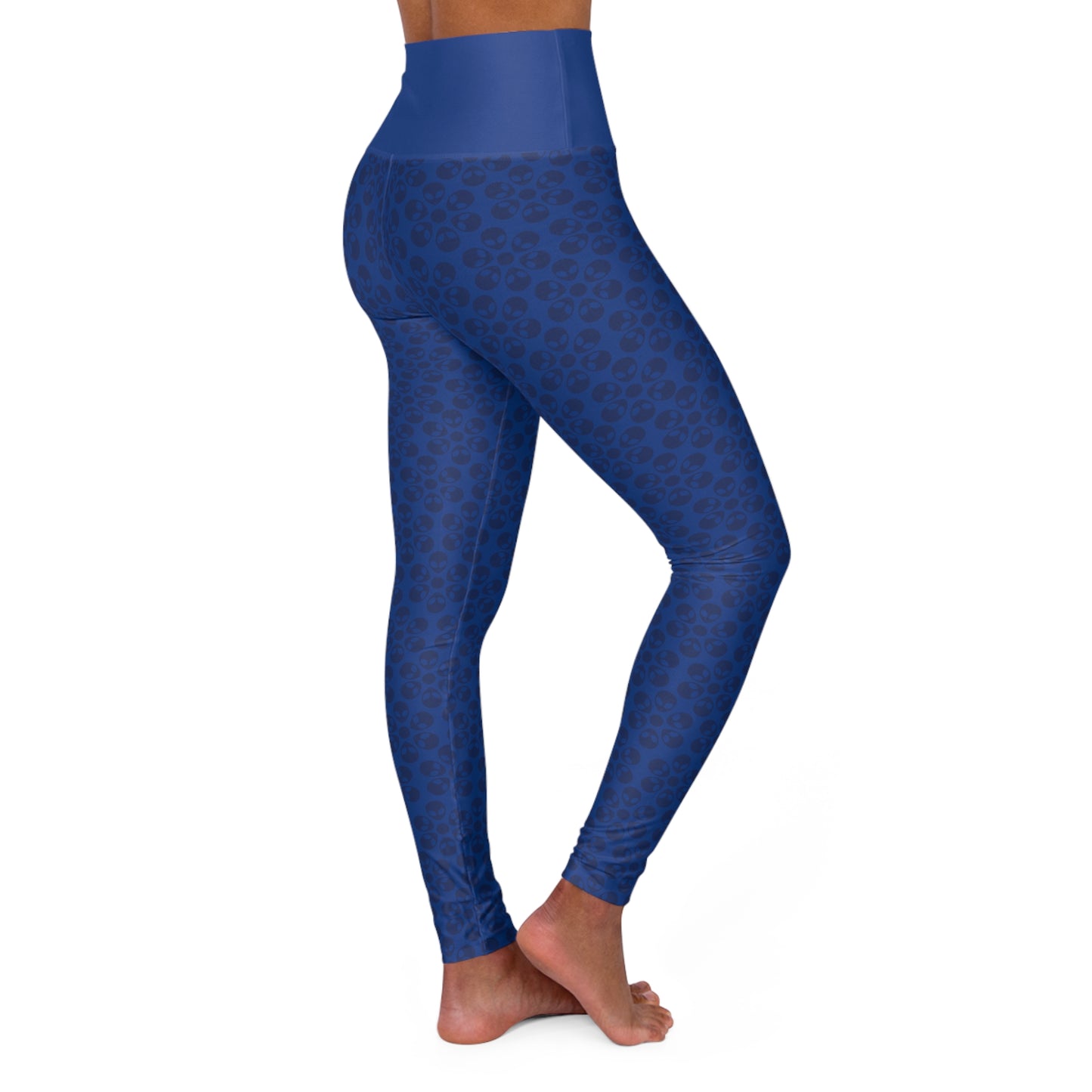 Stylish High Waisted Yoga Leggings Activewear Fitness Leggings Workout Pants Gift for Her Yoga Apparel Alien Flowers Dark Blue
