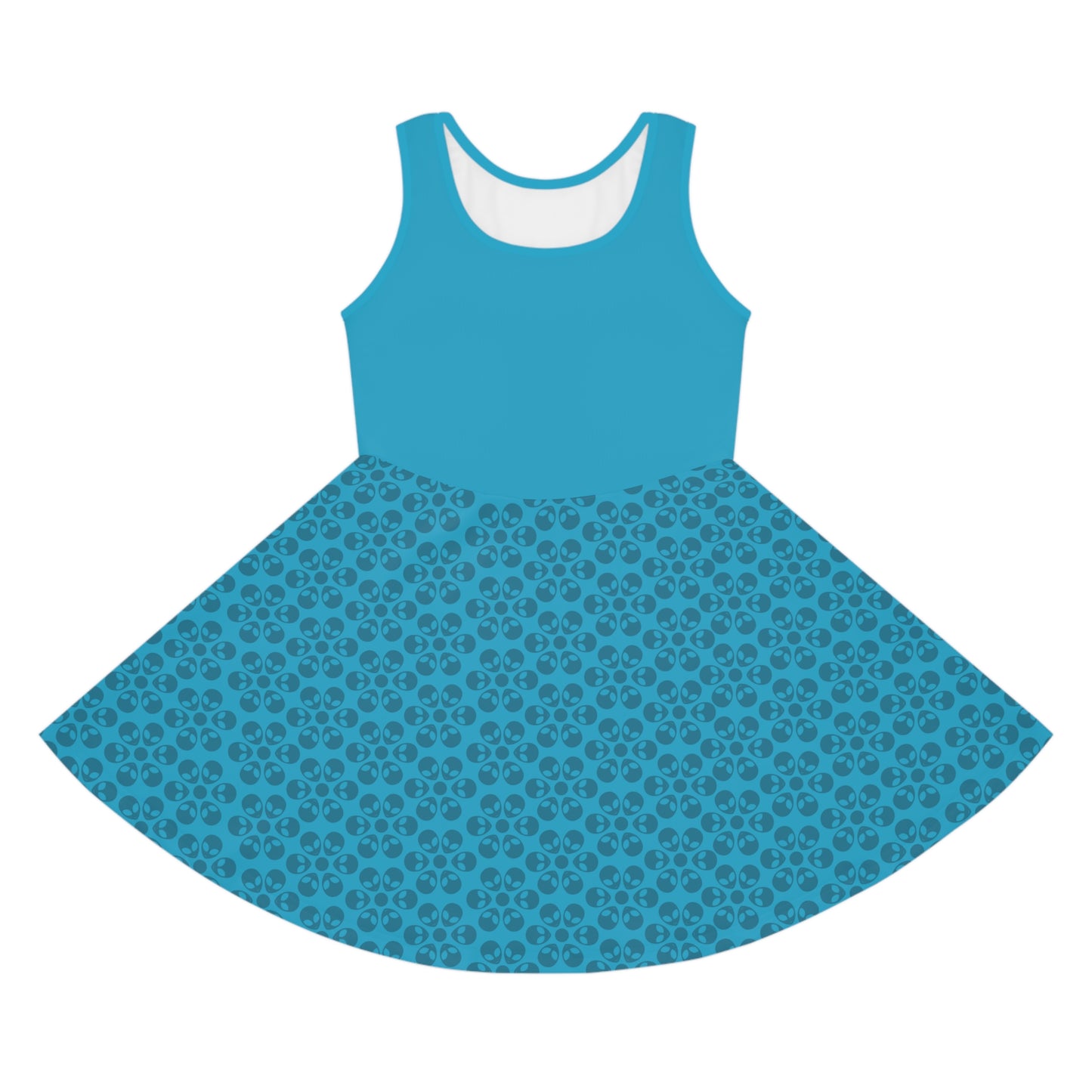 Girls Floral Sleeveless Sundress Cute Summer Dress Kids Fashion Birthday Outfit Playful Floral Pattern Spring Dress Alien Flowers Turquoise