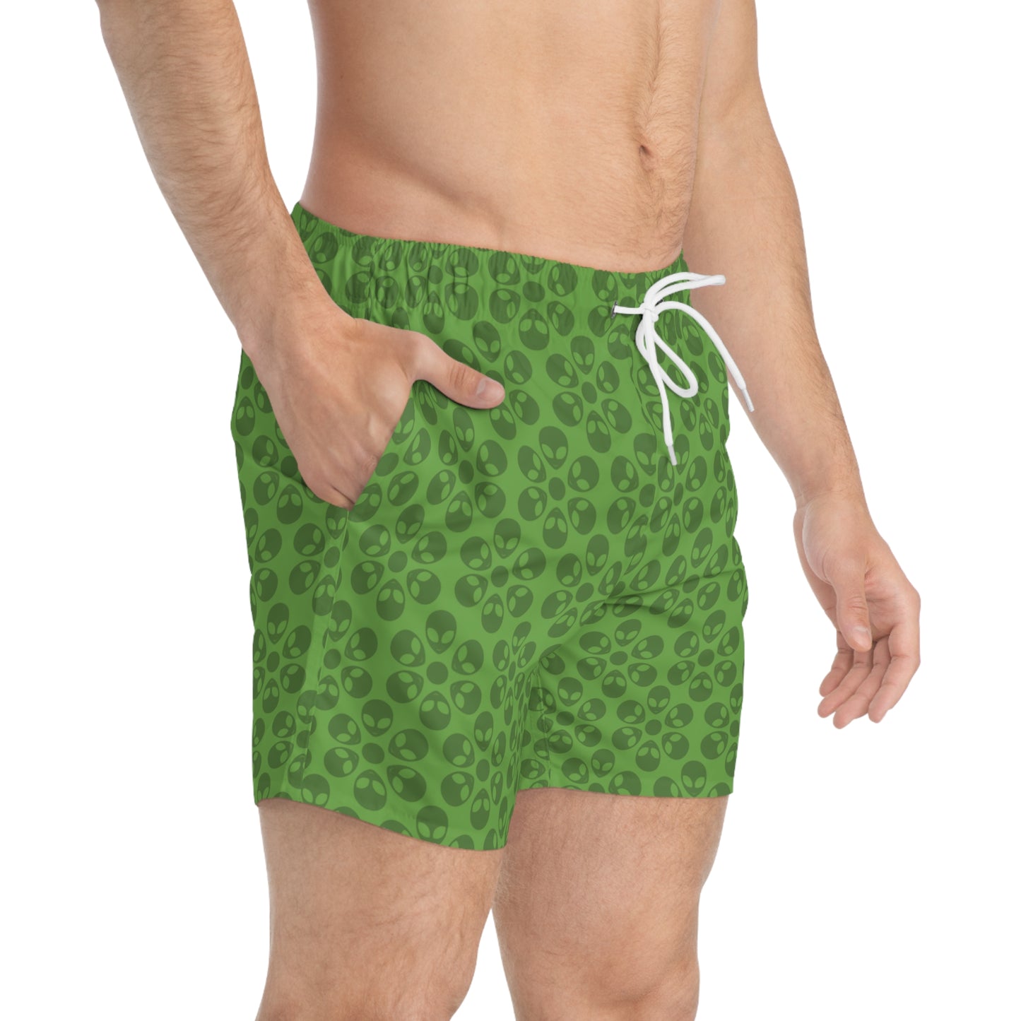 Stylish AOP Swim Trunks for Beach Days Summer Fun Pool Parties Vacation Wear Gift for Him Alien Flowers Green