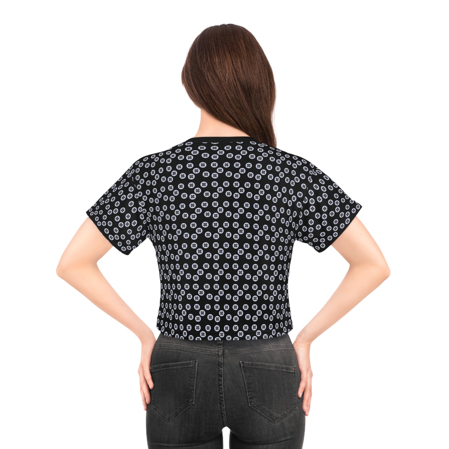Trendy Floral Crop Tee, Casual Summer Shirt, Boho Style Top, Gift for Her, Festive Occasion Wear - Black