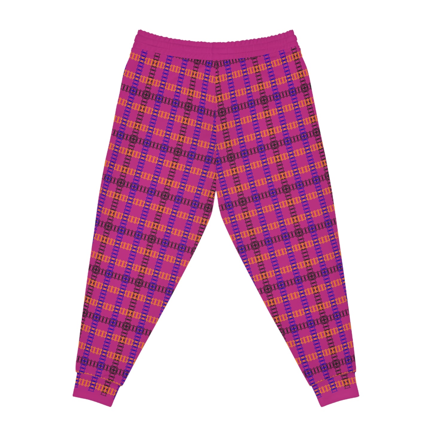 Colorful Plaid Athletic Joggers Comfortable Gym Pants Unisex Loungewear Casual Streetwear Fall Fashion Essentials Activewear Gift Train Tracks Pink