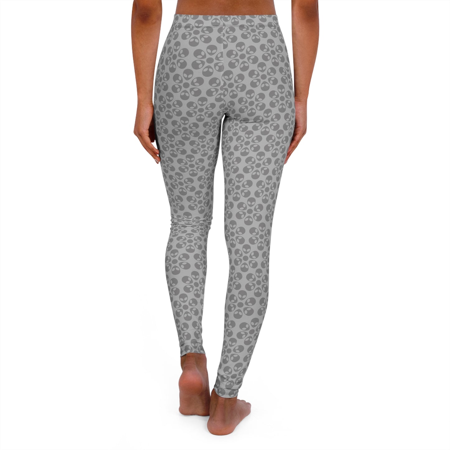 Womens Casual Spandex Leggings Alien Flowers Light Grey