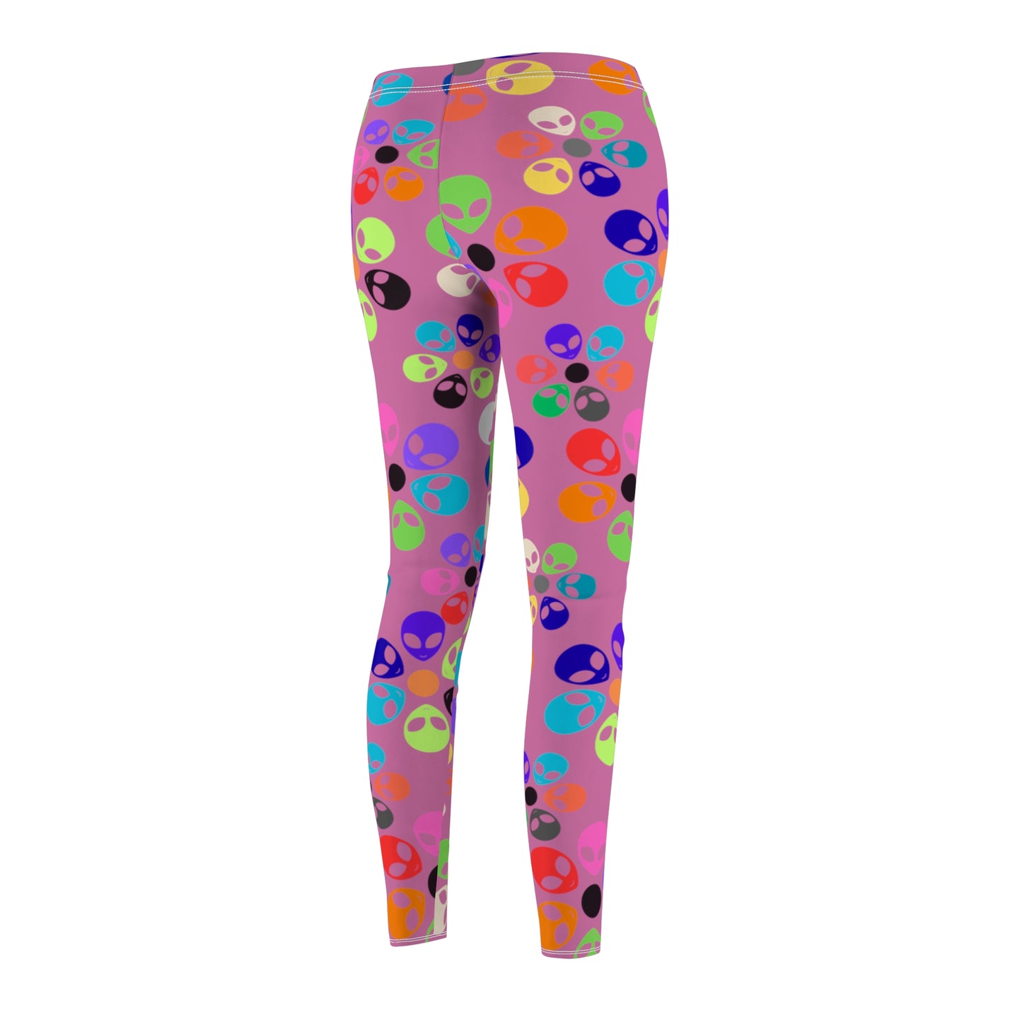 Colorful Alien Print Womens Leggings Casual Streetwear Graphic Leggings for Festivals Comfortable Activewear Unique Gift Idea Alien Rainbow Flowers Light Pink
