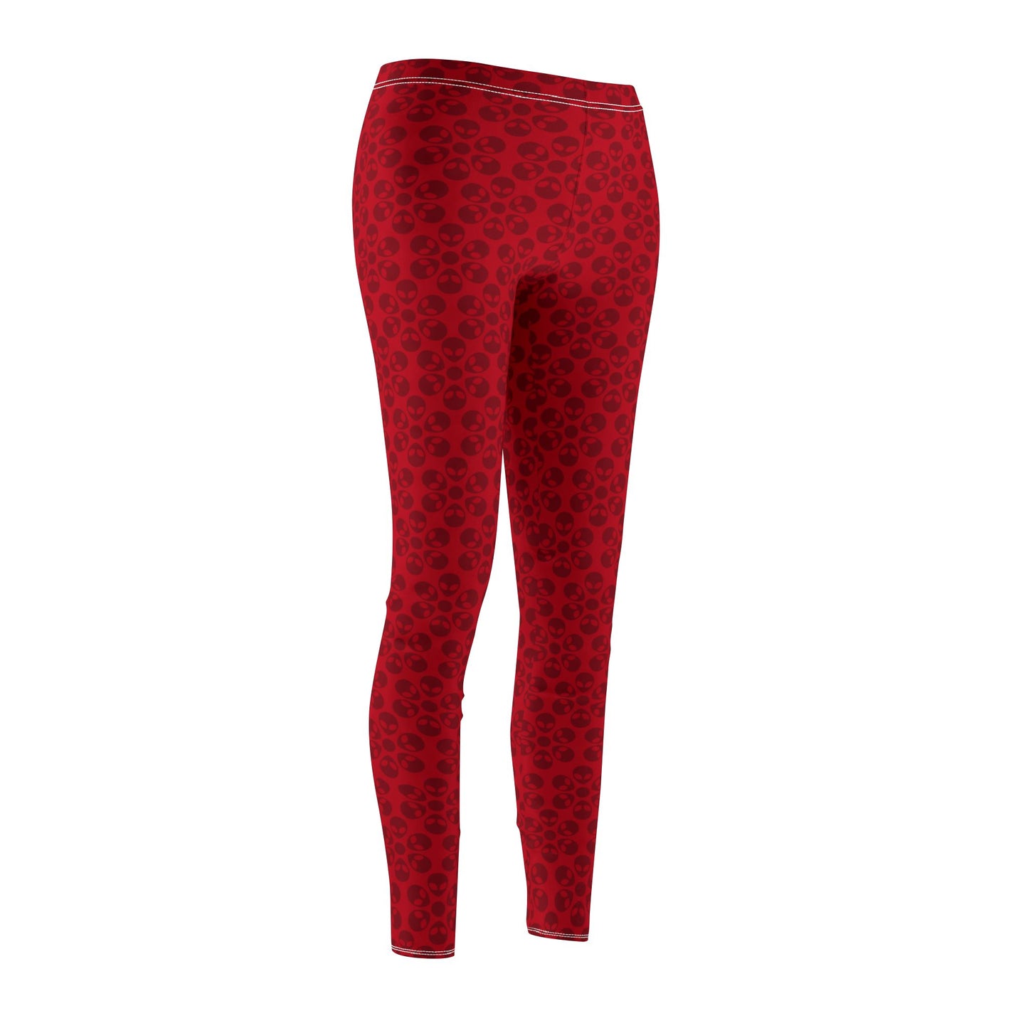 Womens Midrise Casual Leggings Alien Flowers White