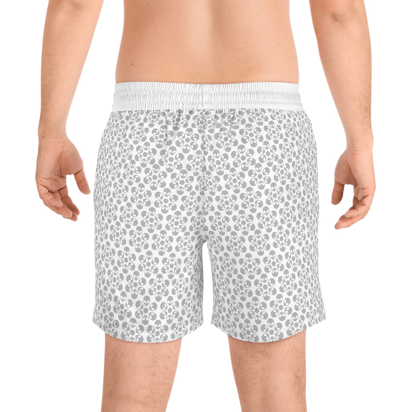 Stylish Mens MidLength Swim Shorts Beachwear Vacation Essentials Poolside Comfort Summer Outfit Trendy Swimwear Alien Flowers White