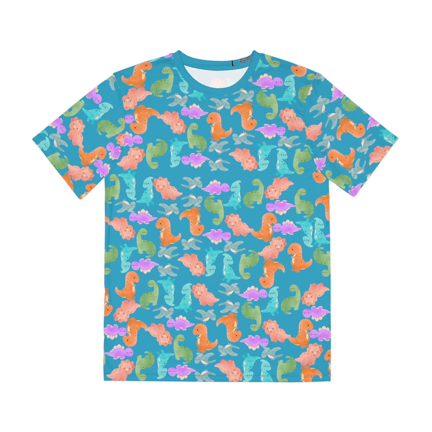 Colorful Dino Tee Fun Playful Shirt for Ocean Lovers Casual Wear Summer Outfits Beach Activities Gifts for Him Rainbow Dinos Turquoise