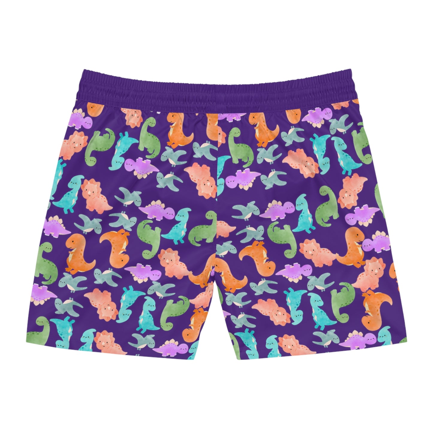 Colorful Dino Swim Shorts for Men | Beachwear Summer Fun Pool Parties Vacation Essentials Nautical Style Rainbow Dinos Purple