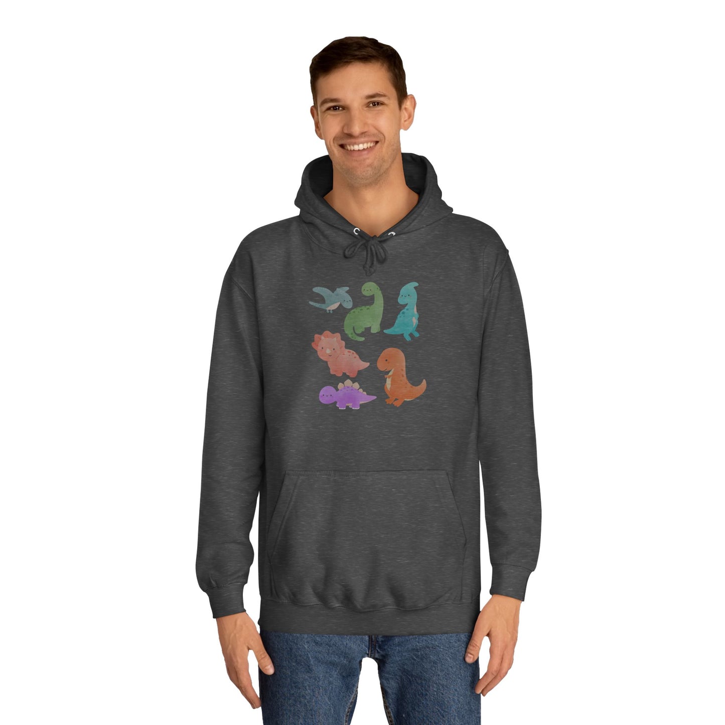 Unisex College Hoodie Colorful Dino - Cozy Casual Sweatshirt for Students, Perfect for Campus Life, Gift for Graduation, School Spirit Wear
