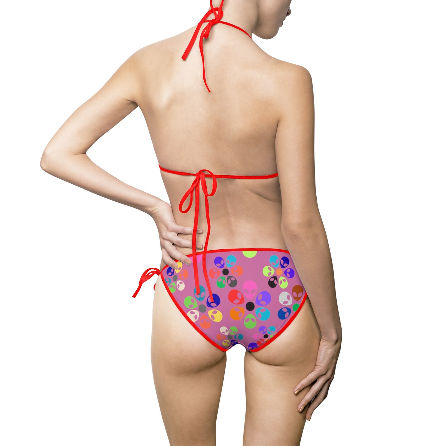 Vibrant Womens Bikini Swimsuit Fun Swimwear for Pool Parties Beach Days Summer Vacations Colorful TwoPiece Swimwear Swim Fashion Alien Rainbow Flowers Light Pink
