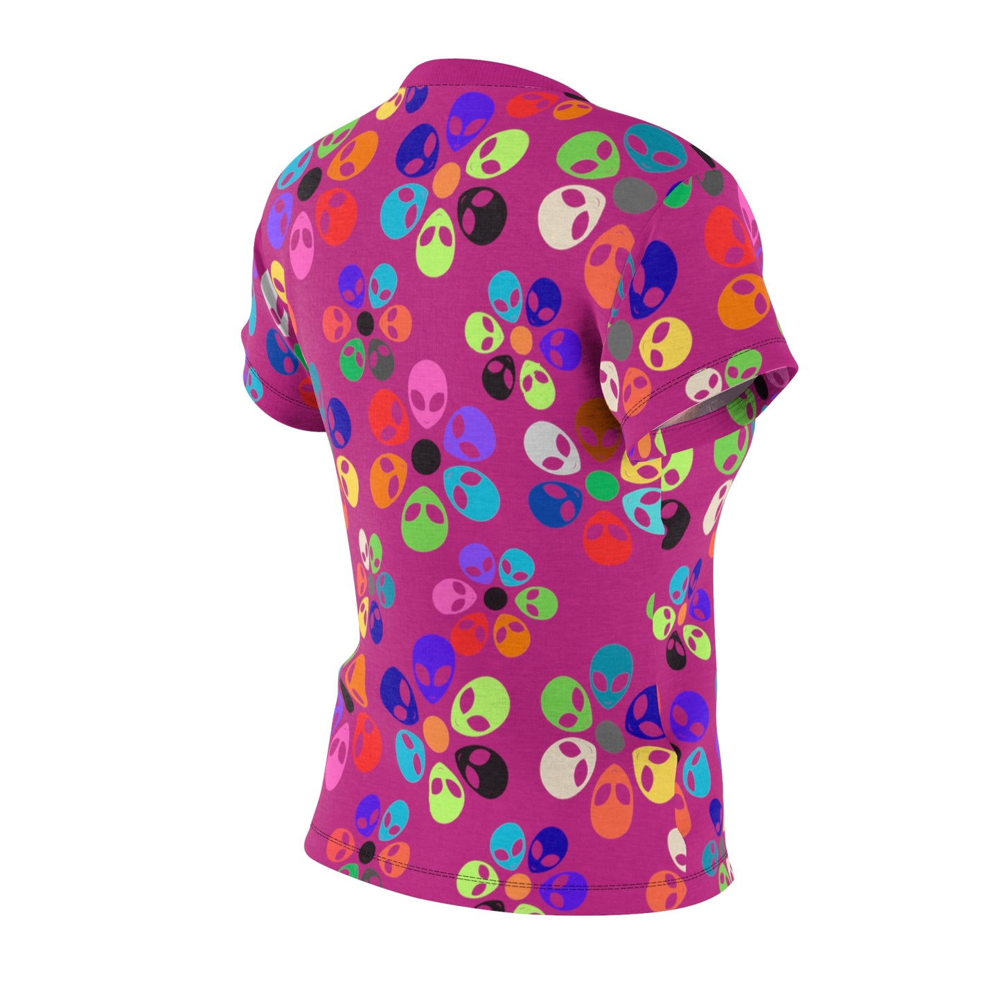 Colorful Alien Print Tee Fun Casual Shirt Unique Gift for SciFi Fans Festival Wear Statement Tee Summer Top Alien Rainbow Flowers Pink