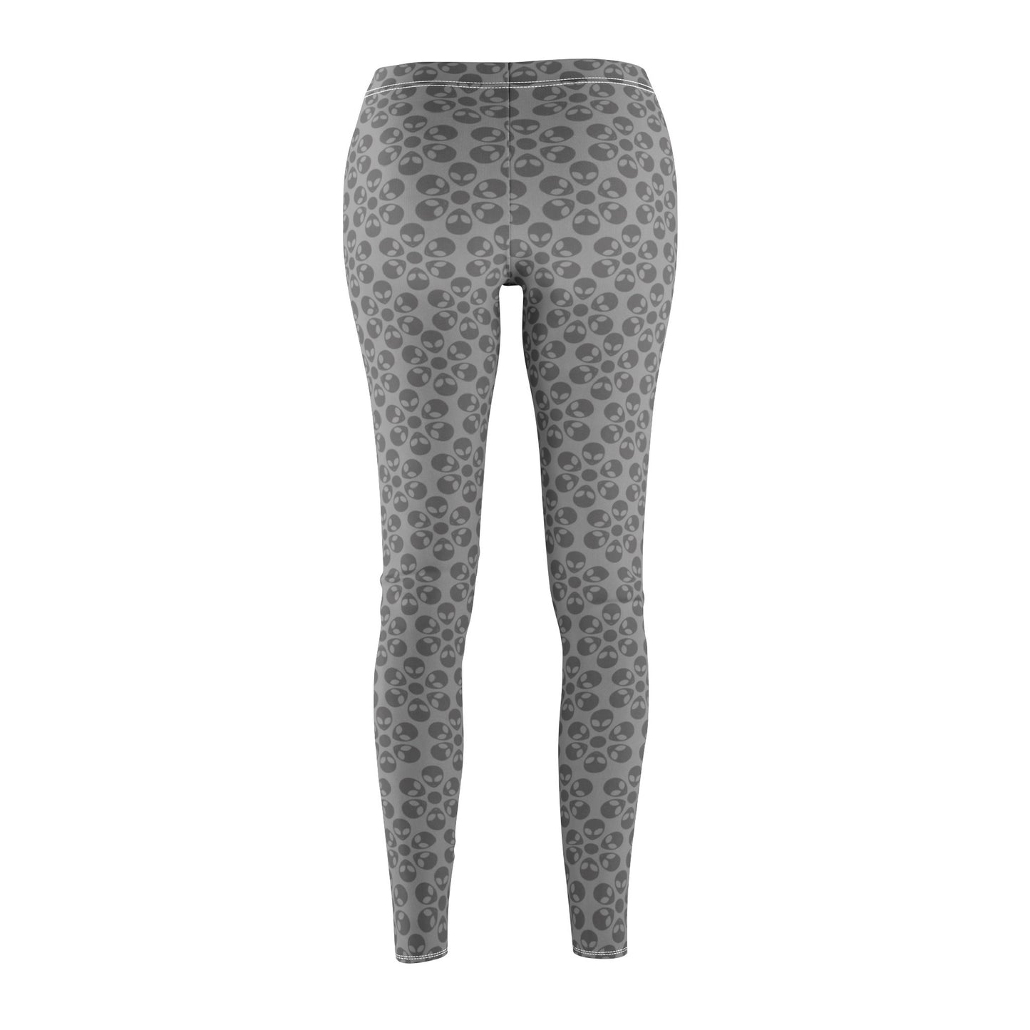 Womens Midrise Casual Leggings Alien Flowers White