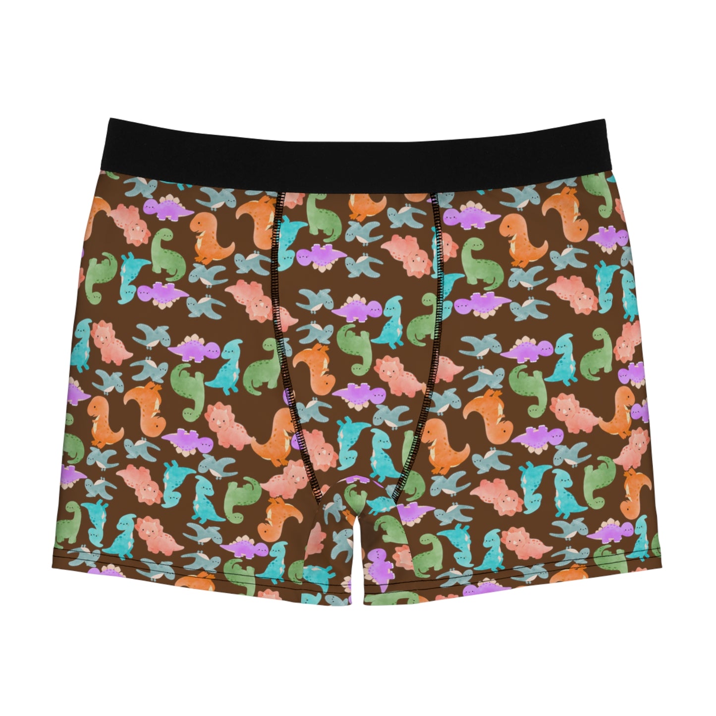 Playful Dino Print Mens Boxer Briefs Fun Underwear Colorful AOP Briefs Gift for Him Beach Vibe Loungewear Rainbow Dinos Brown