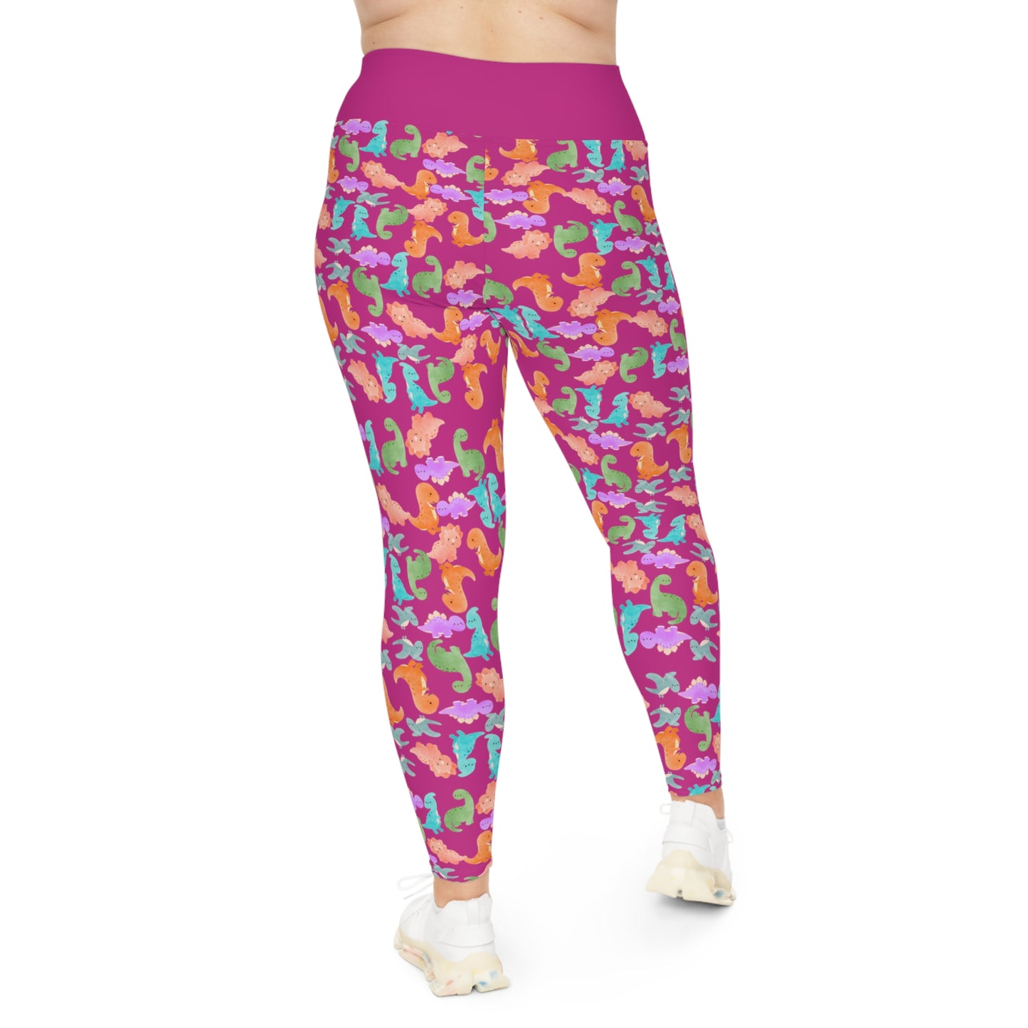 Plus Size Leggings Rainbow Dinos Pink