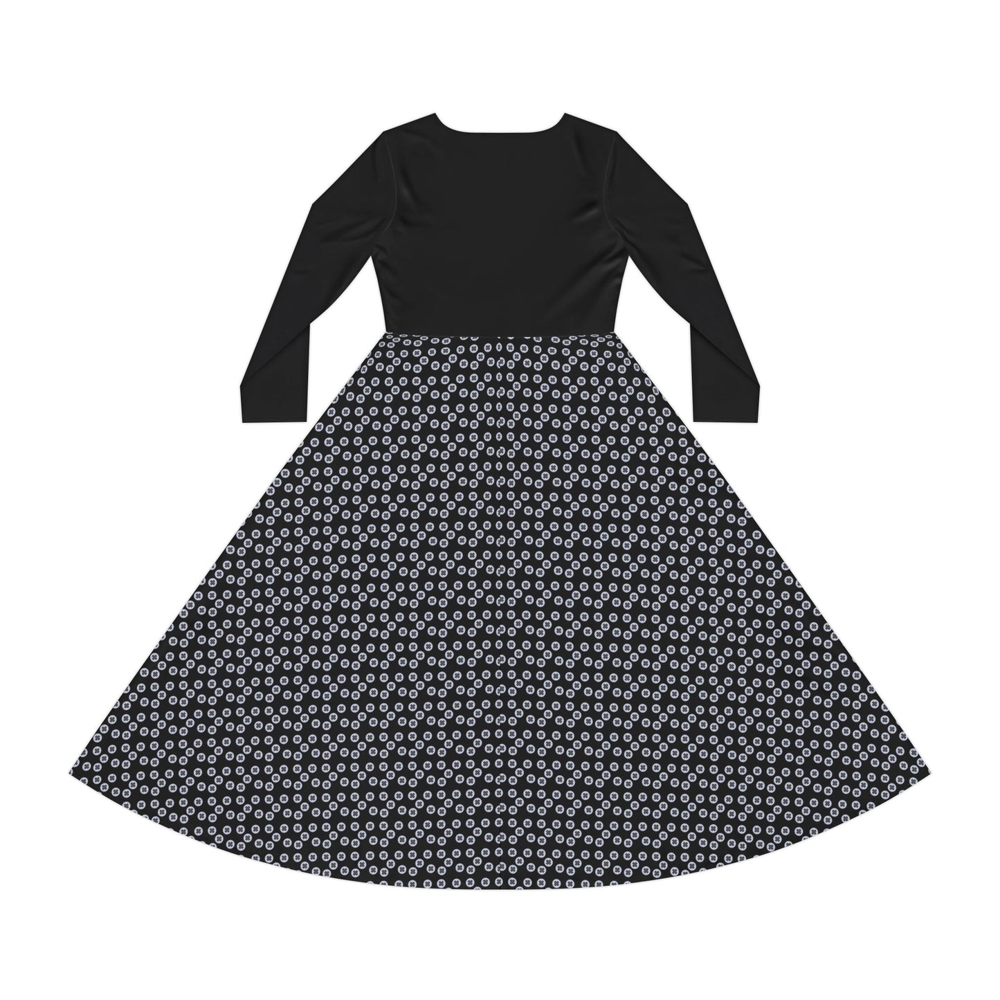 Chic Women's Long Sleeve Dance Dress, Flowy AOP Style, Perfect for Parties, Dance Events, Formal Wear, Gift for Dancers - Black