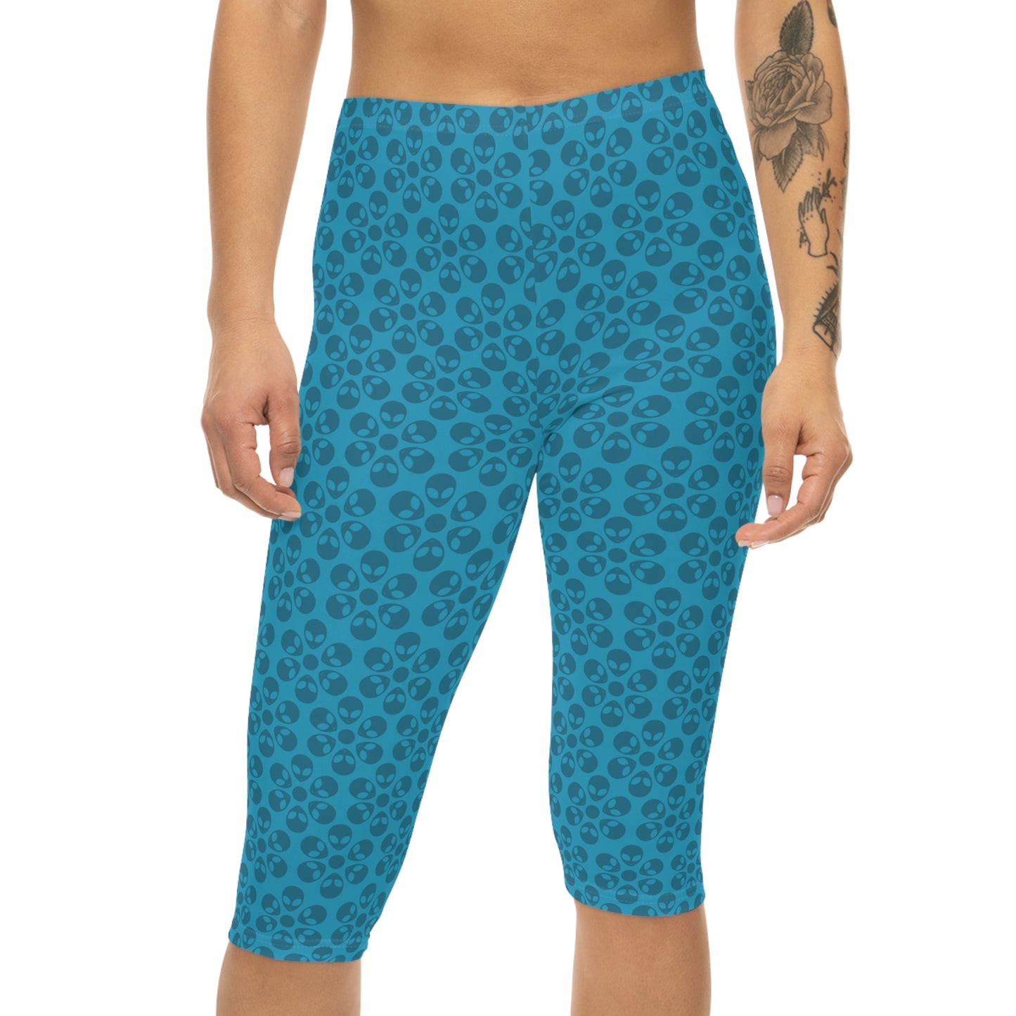 Women’s Capri Leggings Alien Flowers Turquoise