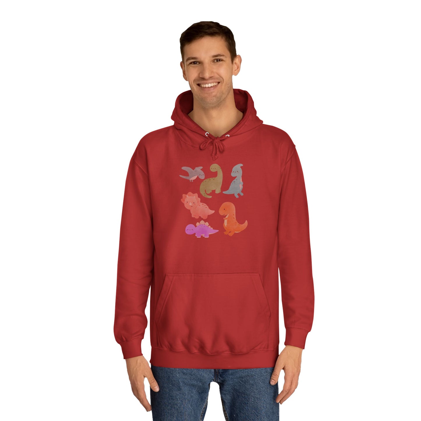 Unisex College Hoodie Colorful Dino - Cozy Casual Sweatshirt for Students, Perfect for Campus Life, Gift for Graduation, School Spirit Wear