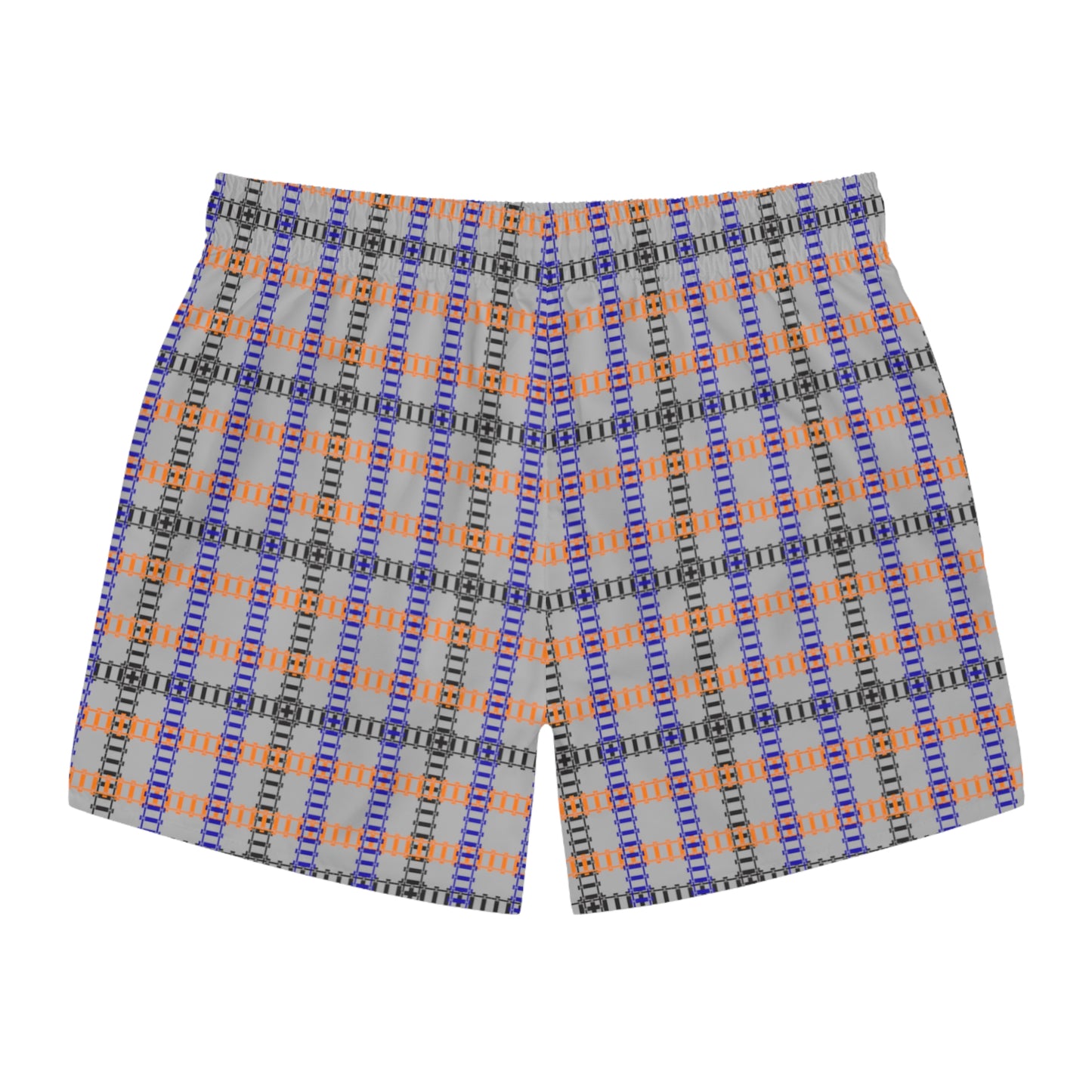 Vibrant Checkered Swim Trunks Beachwear for Summer Fun Vacation Essential Pool Party MustHave Mens Swim Shorts Train Tracks Light Grey