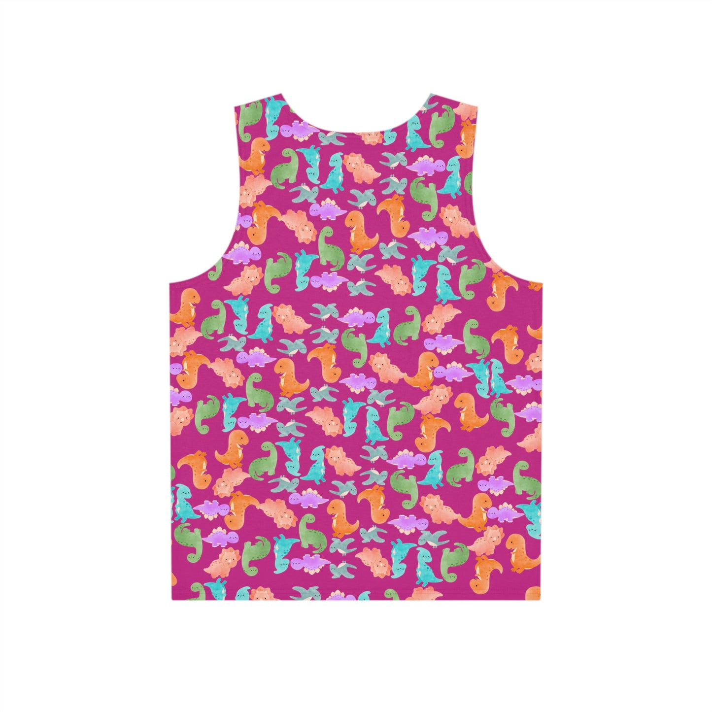 Colorful Dino Mens Tank Top Summer Vibes Beachwear Festival Fashion Casual Clothing Graphic AOP Tee Rainbow Dinos Pink