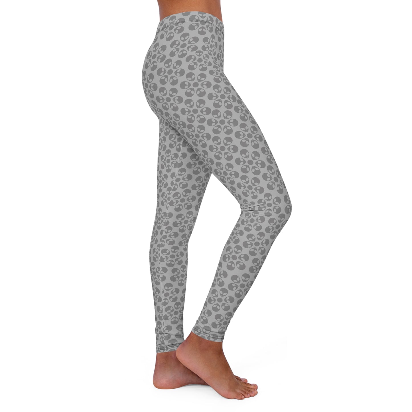 Womens Casual Spandex Leggings Alien Flowers Light Grey