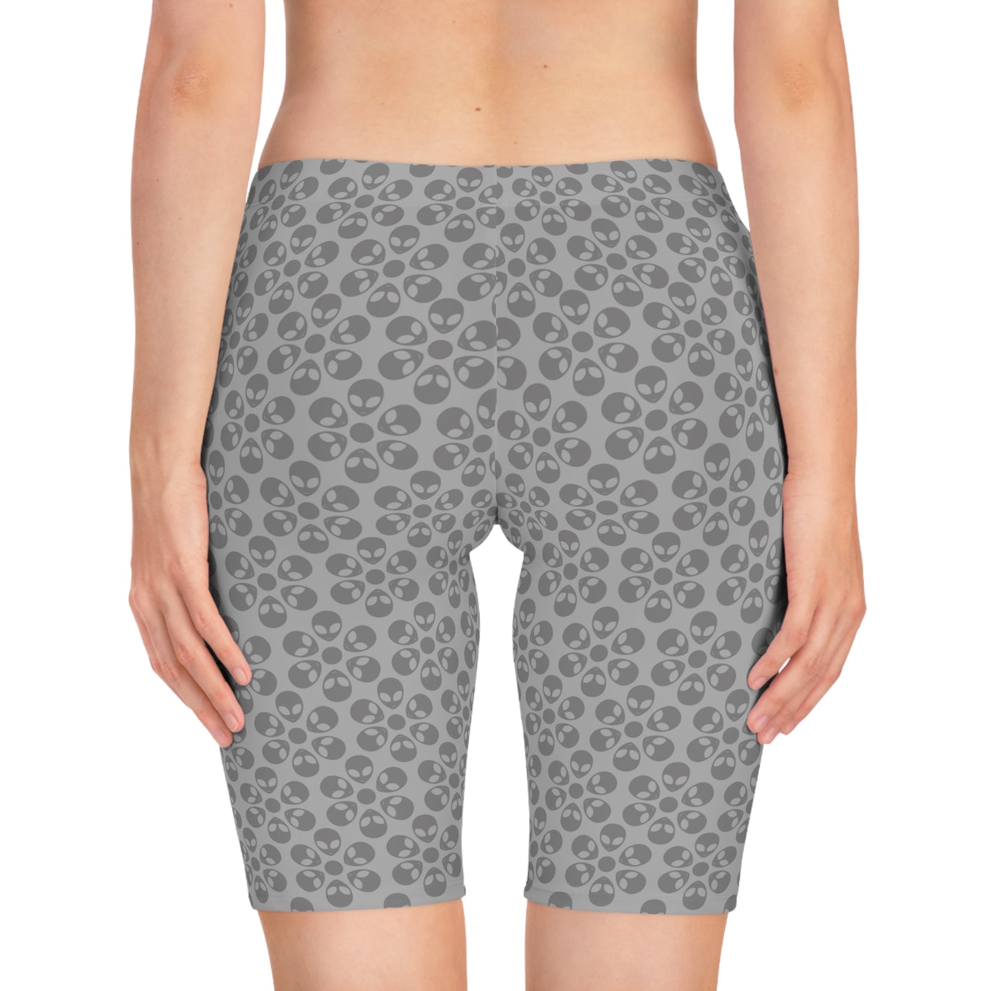 Womens Bike Shorts Alien Flowers Light Grey