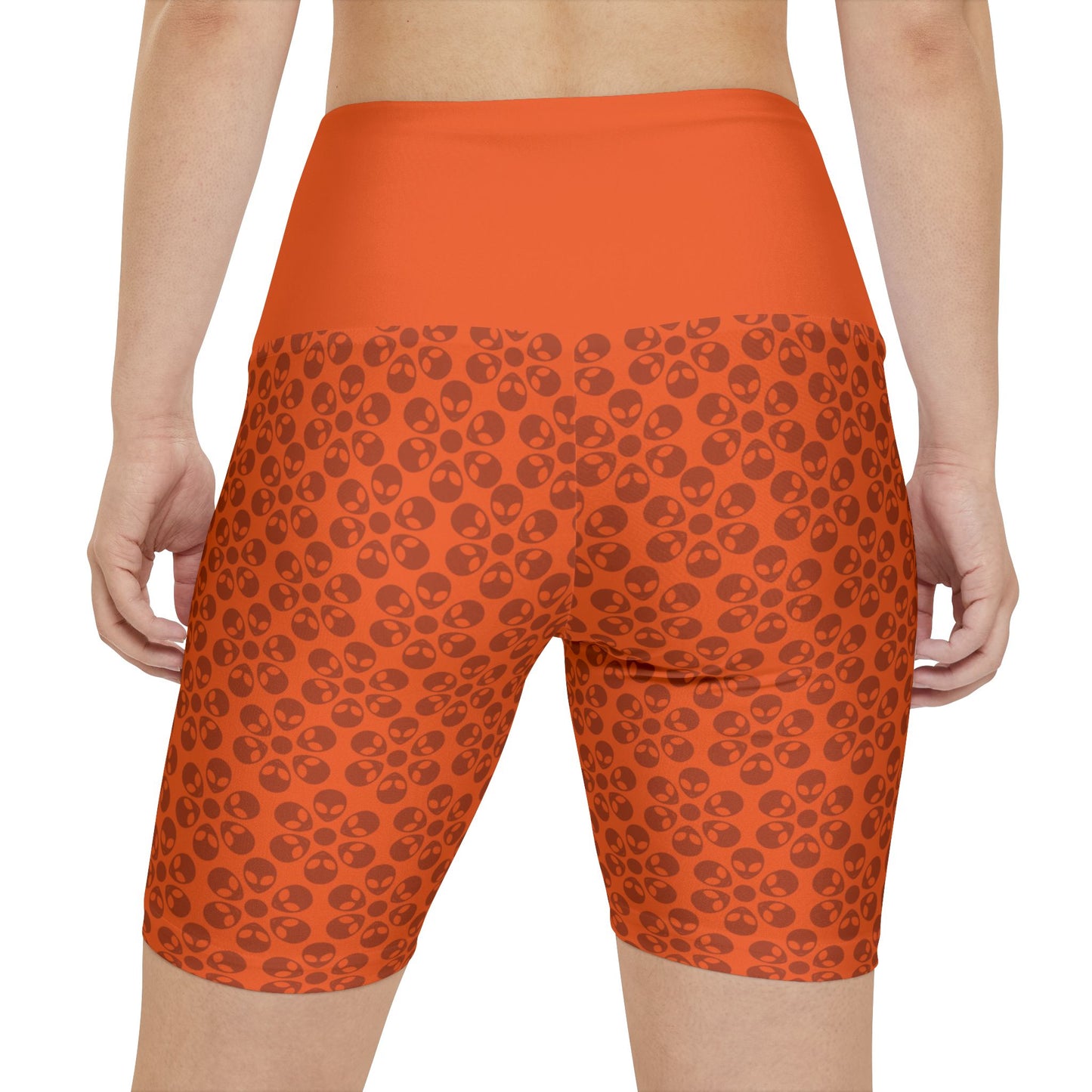 Womens Workout Shorts  Alien Flowers Orange