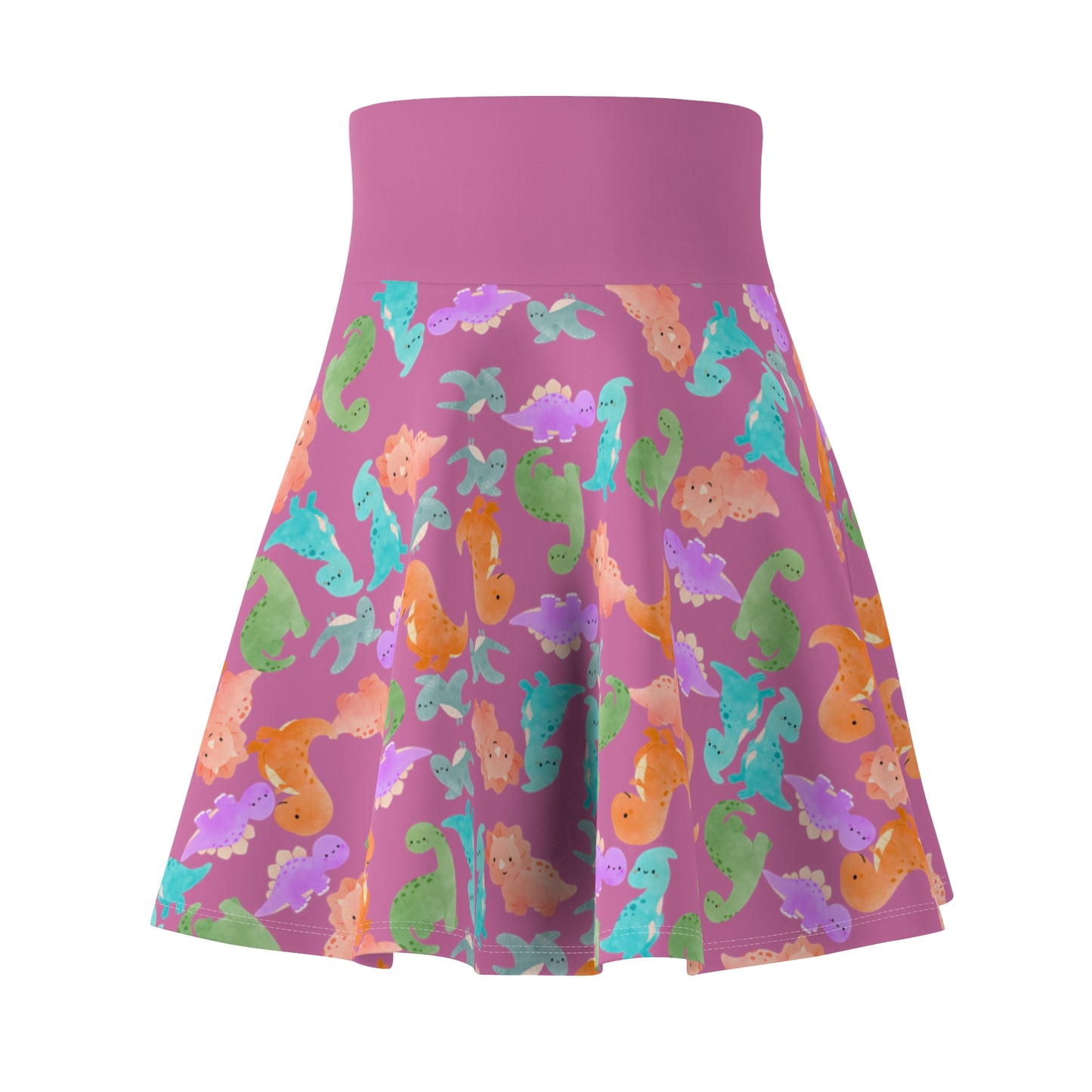Colorful Dino Print Womens Skater Skirt Cute Summer Skirt Fun Fashion Piece Beach Outfit Gift for Animal Lovers Casual Wear Rainbow Dinos Light Pink